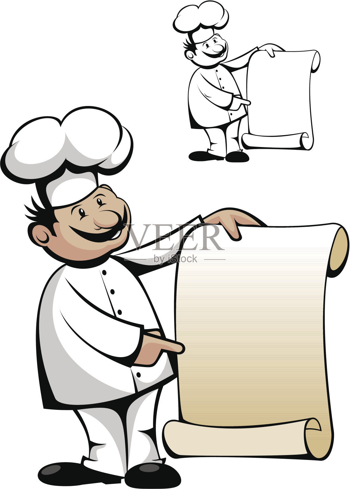 有趣的厨师和菜单插画图片素材