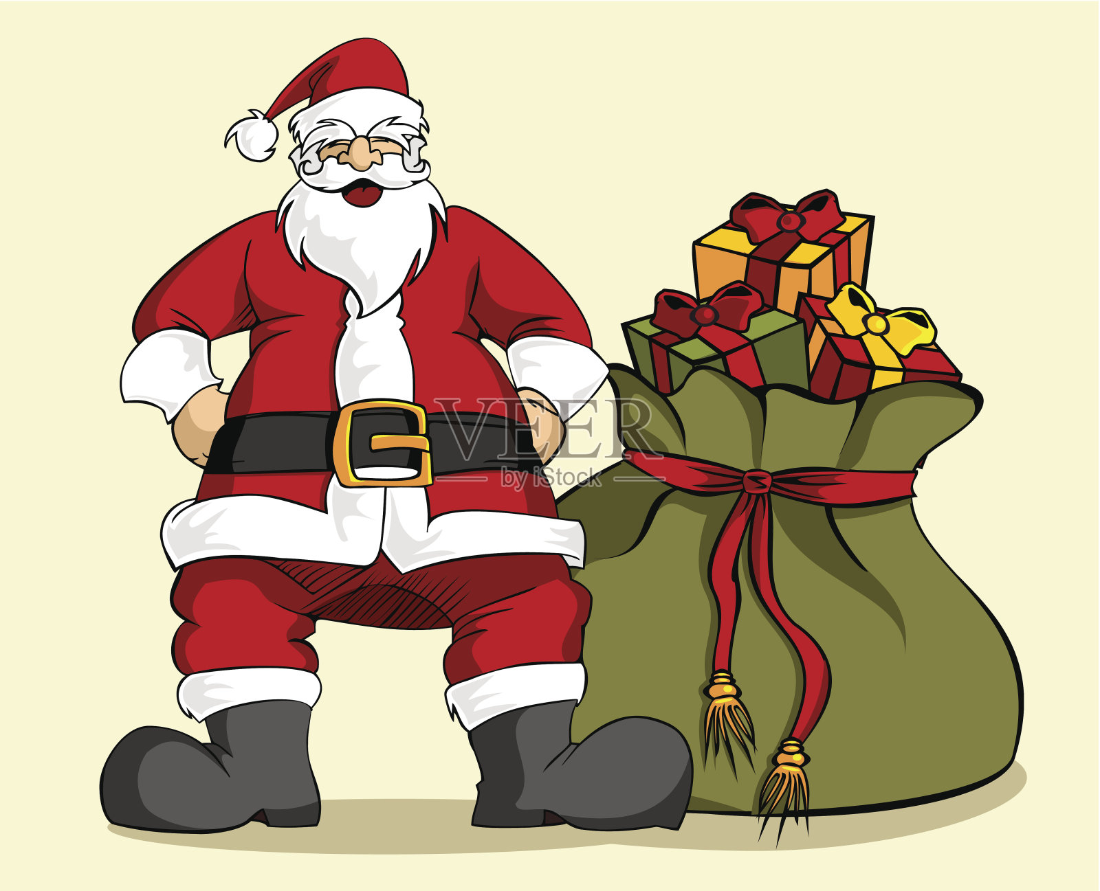 圣诞系列:圣诞老人和礼品袋插画图片素材