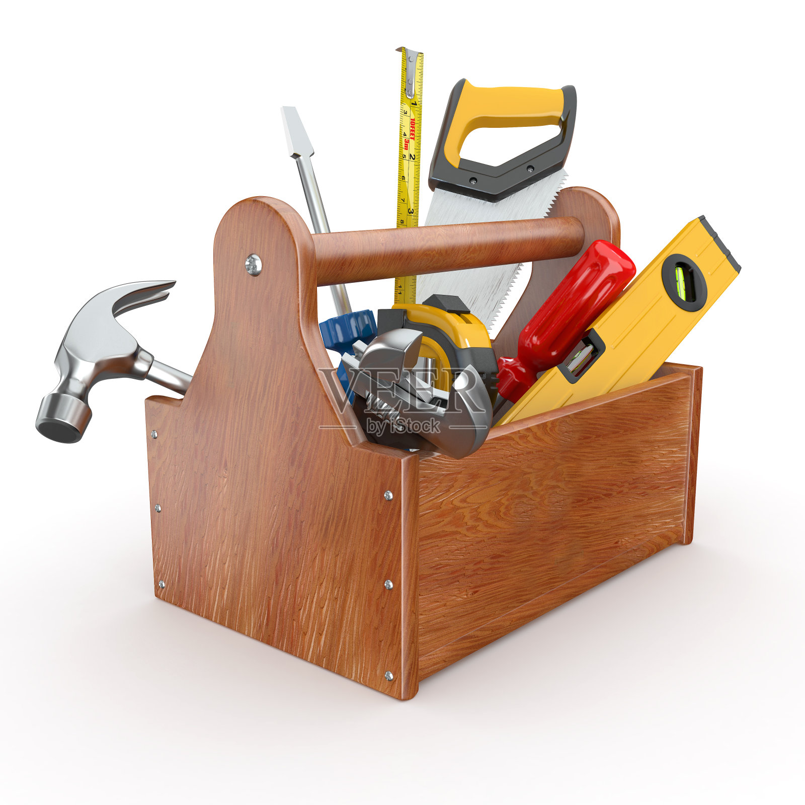 工具箱的工具。螺丝刀、锤子、手锯和扳手插画图片素材