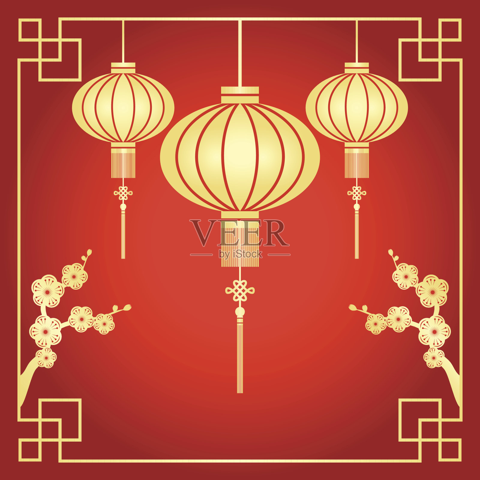 中国新年贺卡上的中国灯插画图片素材