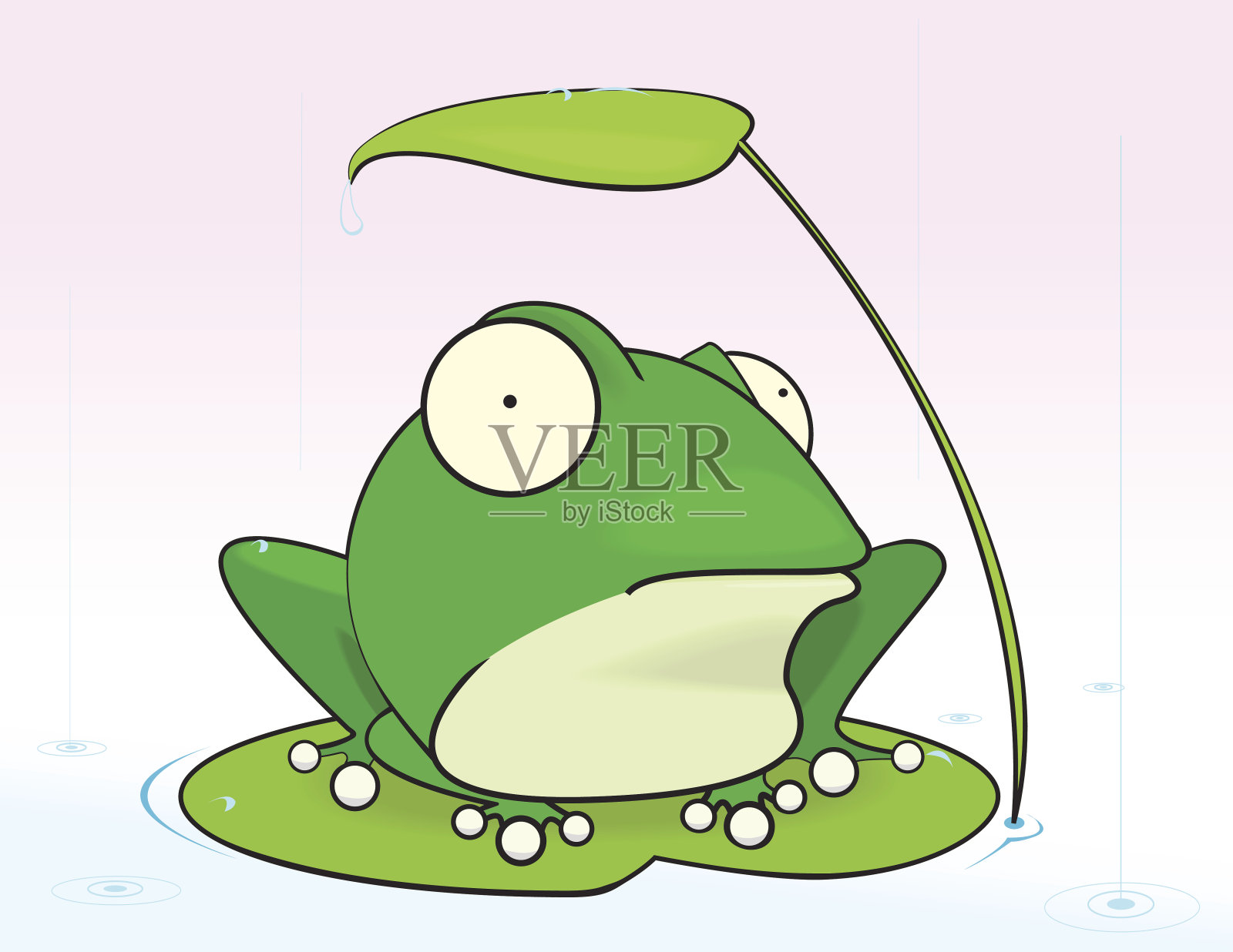 青蛙坐在池塘里的一片叶子上。插画图片素材_ID:154687763-Veer图库