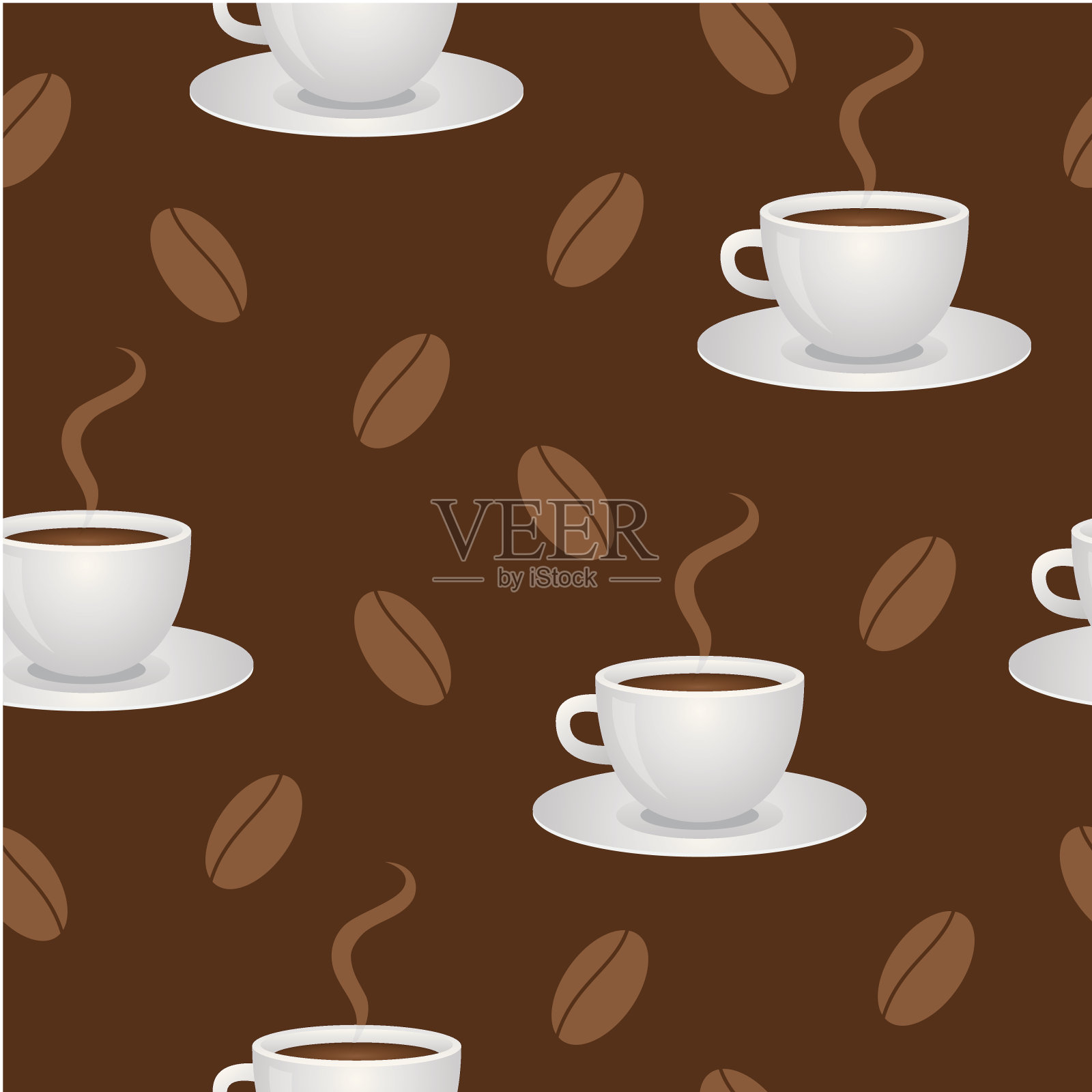咖啡杯和咖啡豆的无缝图案设计元素图片