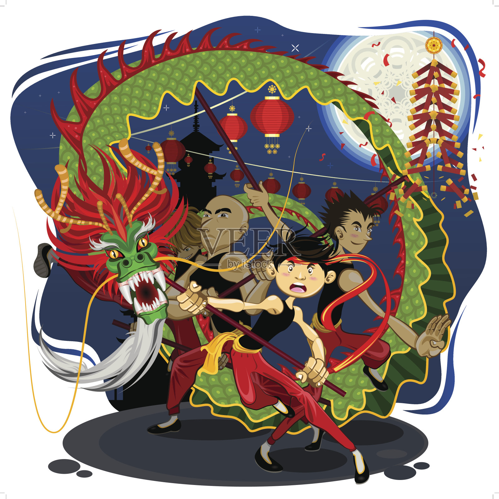 中国新年舞龙插画图片素材