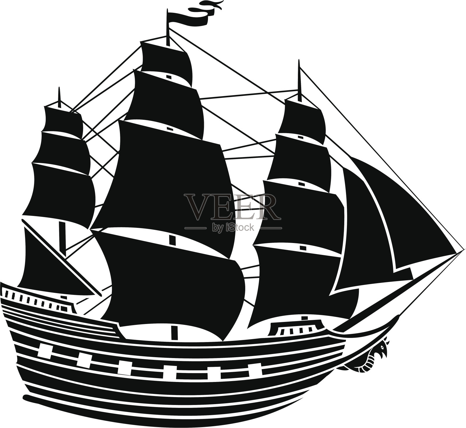 帆船的黑白模板插图插画图片素材