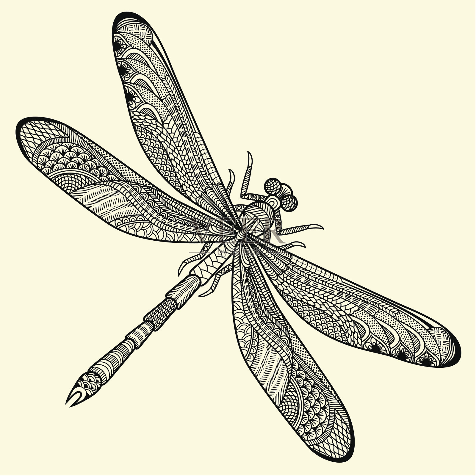 黑白蜻蜓的艺术描绘插画图片素材