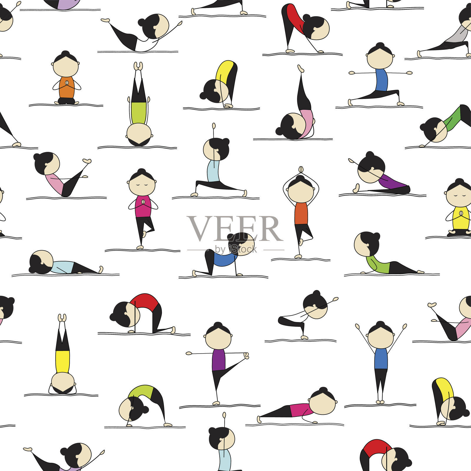 人们练习瑜伽，无缝的背景为您的设计插画图片素材