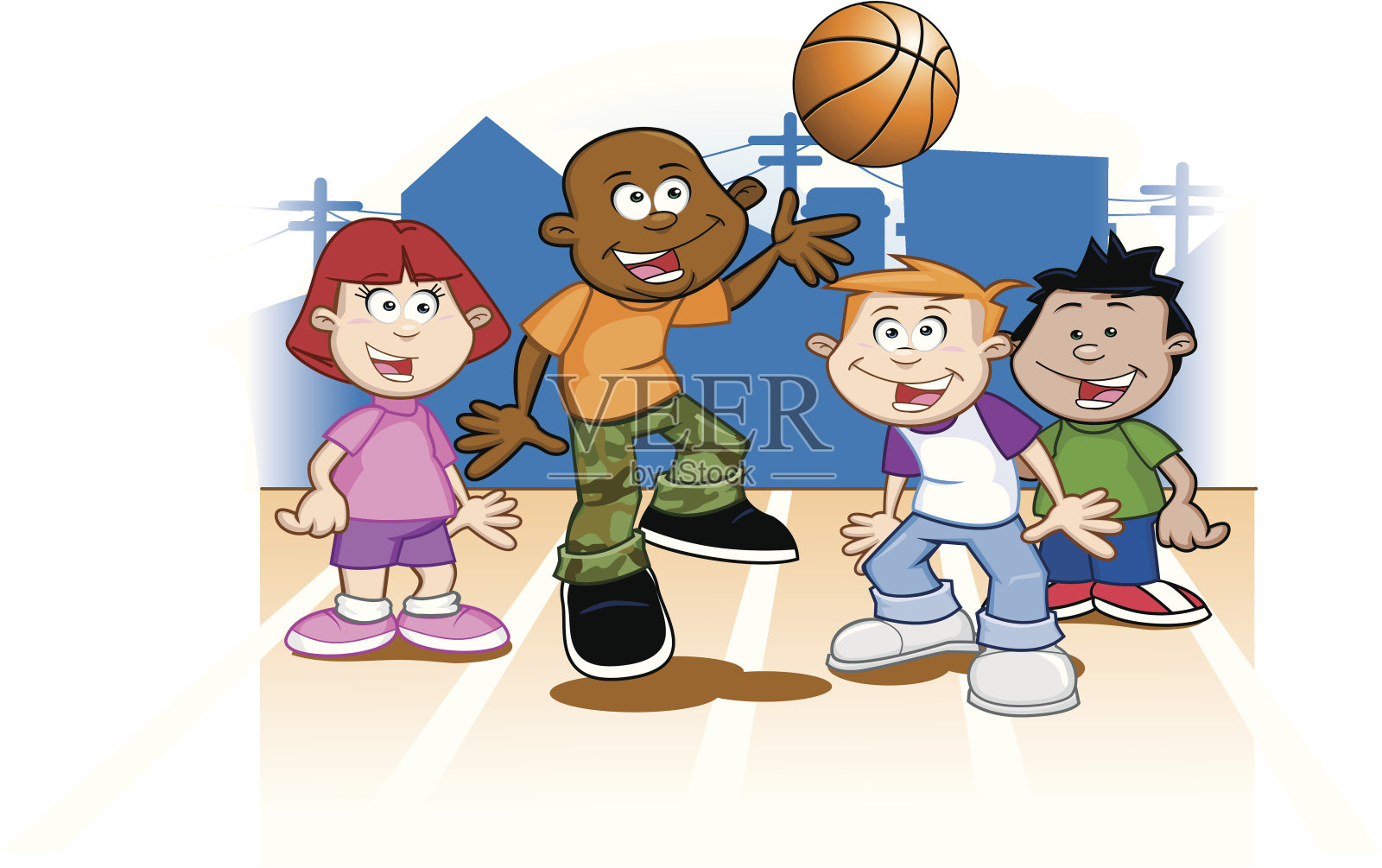 一群孩子在打篮球插画图片素材