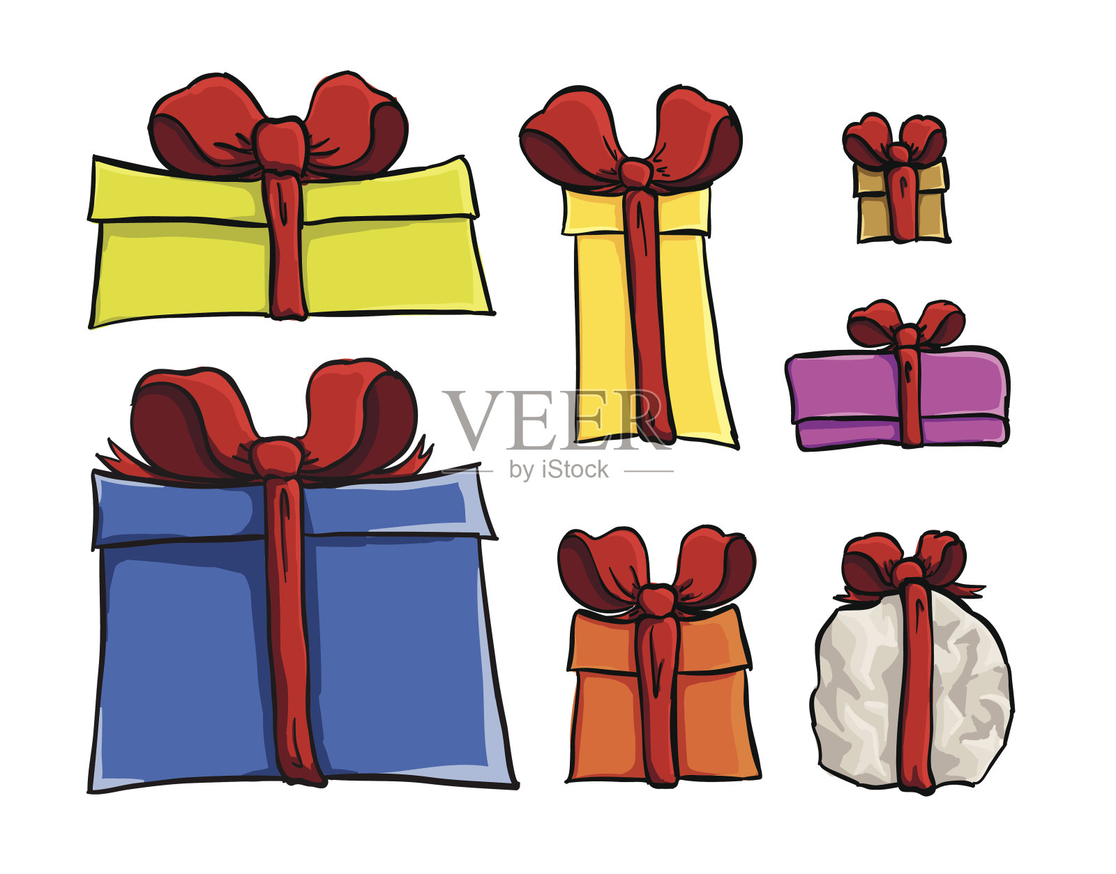 带红色蝴蝶结的礼物盒插画图片素材