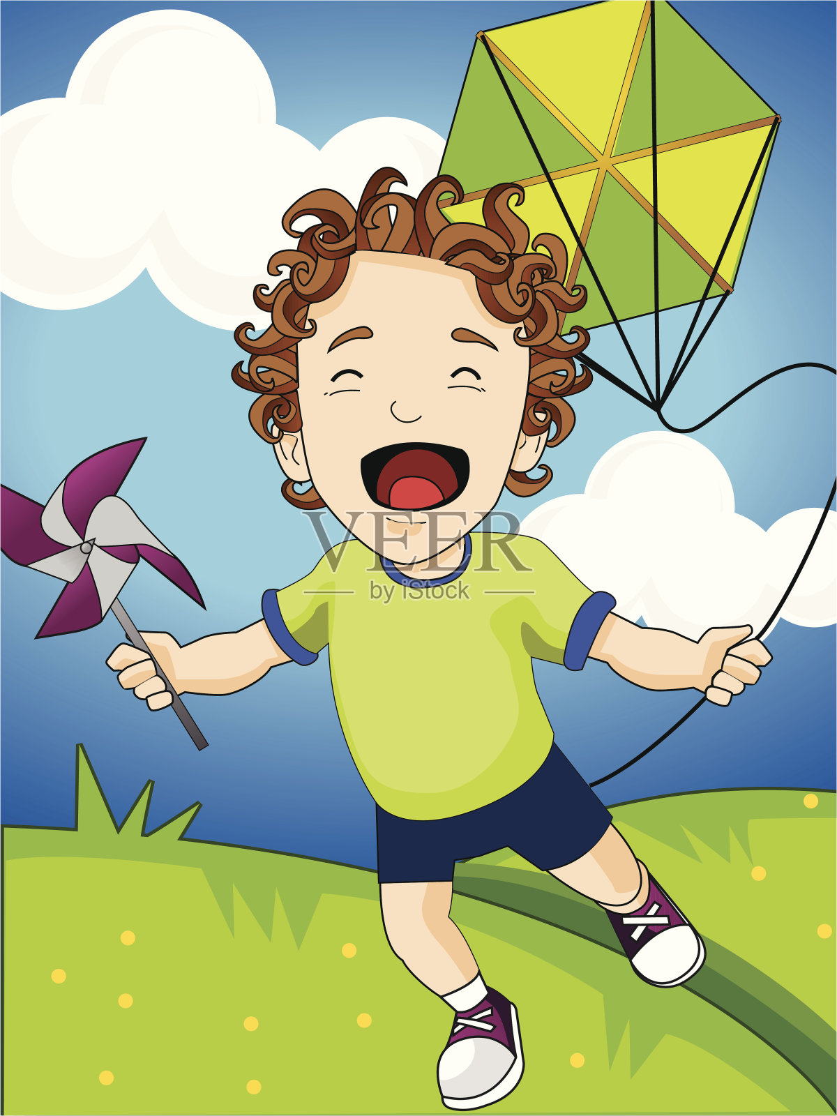 孩子和风筝插画图片素材