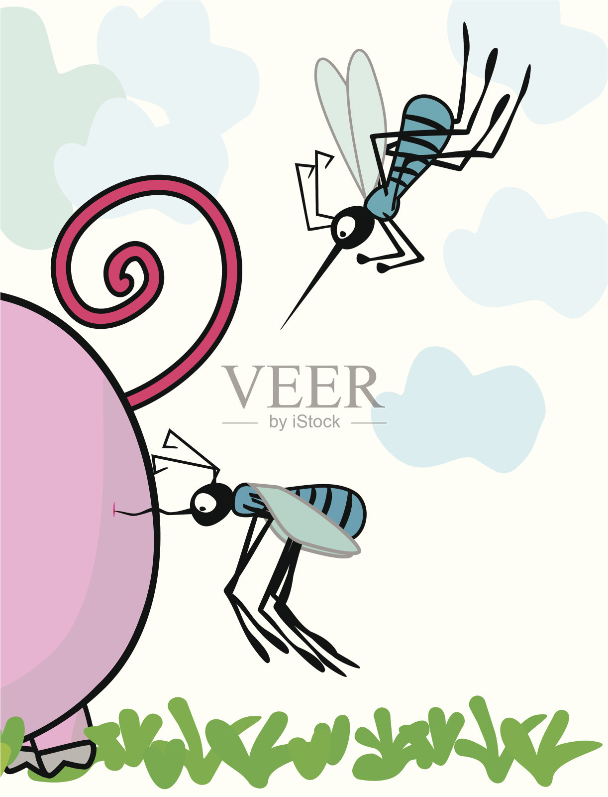 蚊子的卡通。白底蚊虫媒介。插画图片素材_ID:423806312-Veer图库