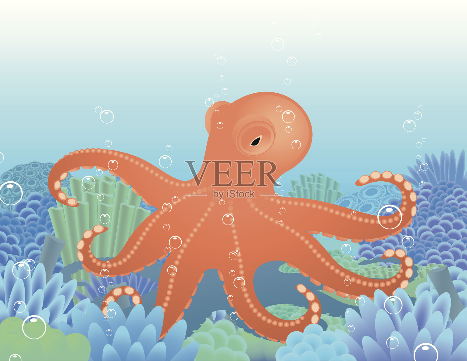 海里的章鱼插画图片素材