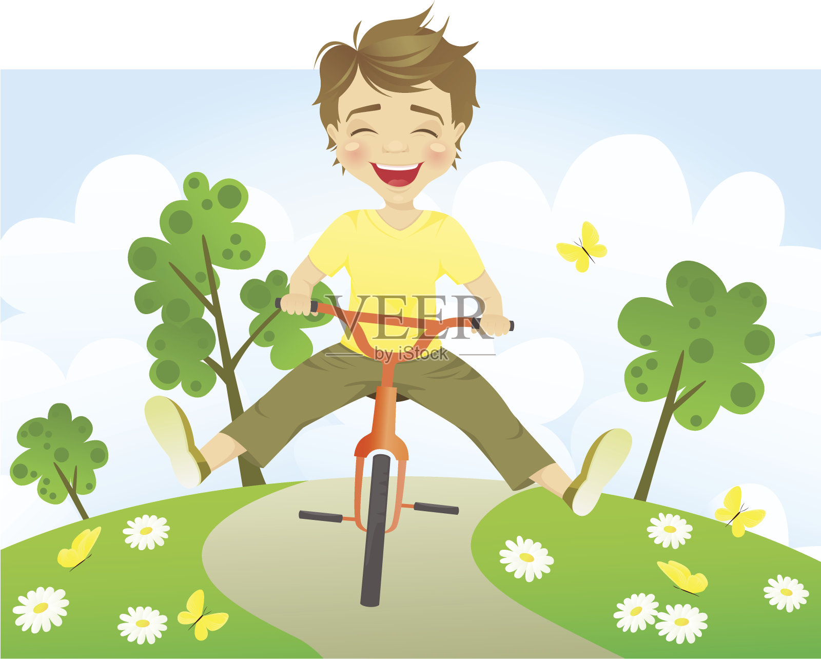 夏天有趣的骑自行车插画图片素材