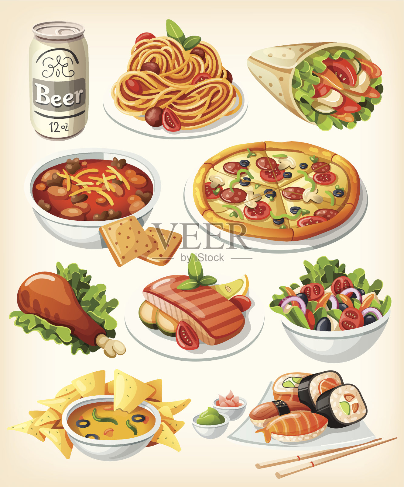 一套传统食物图标。插画图片素材