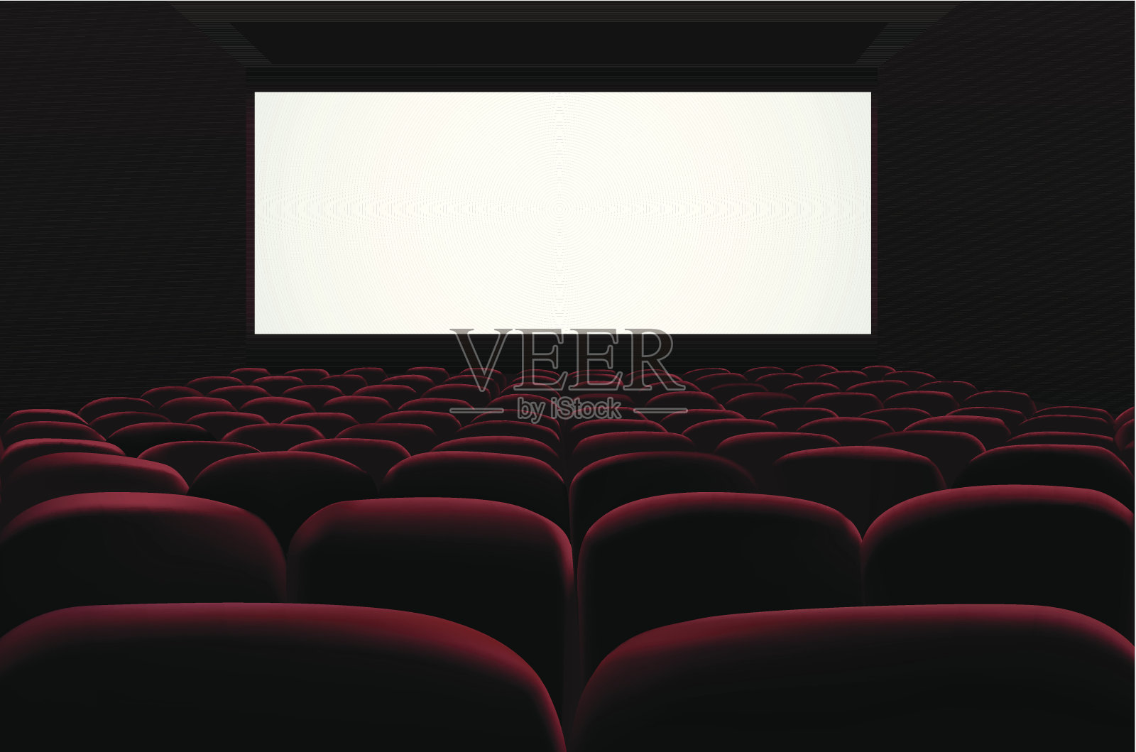 电影院的红色座位前面的空白屏幕插画图片素材