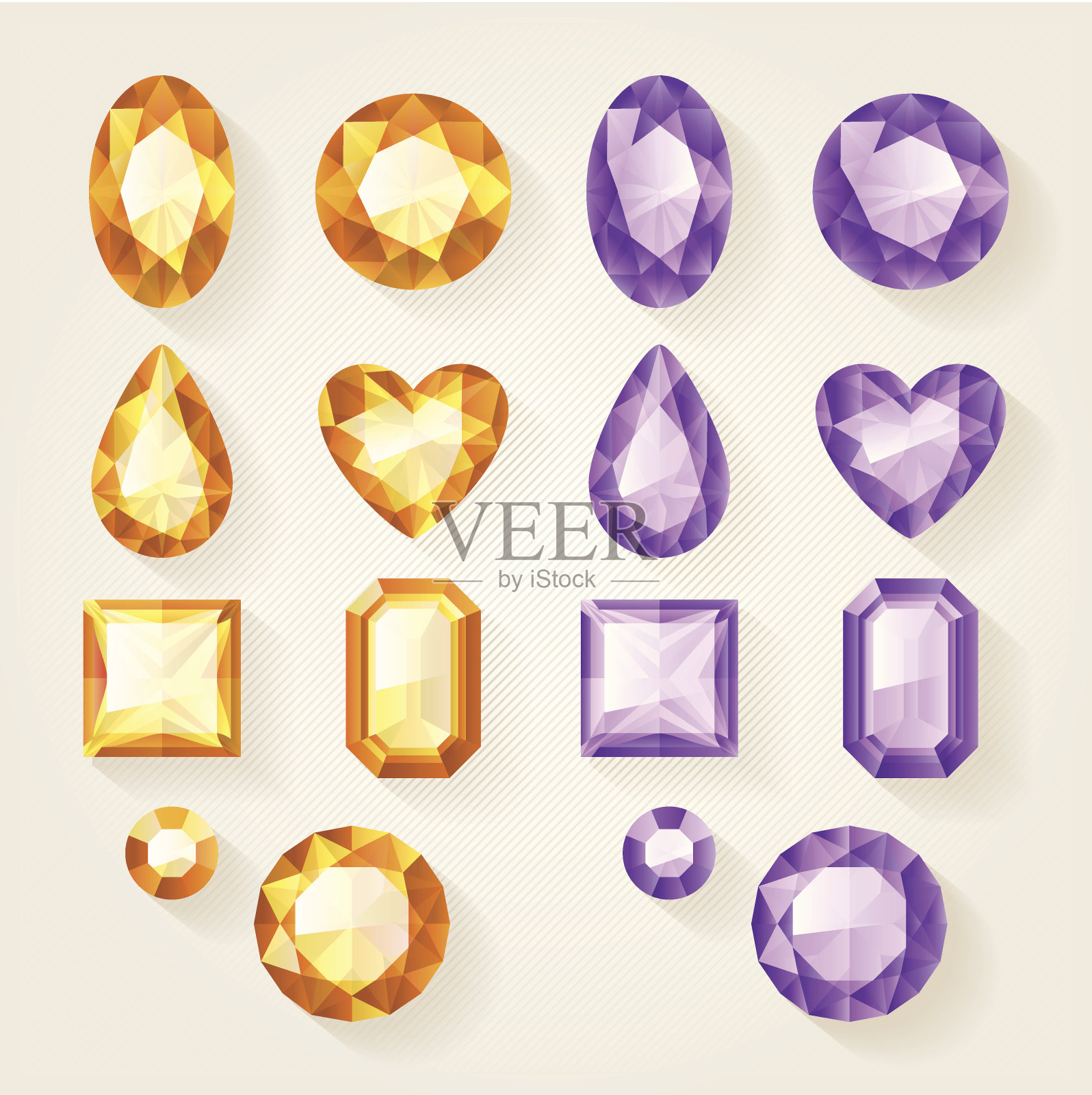 一套黄色和紫色的宝石。彩色宝石。设计元素图片