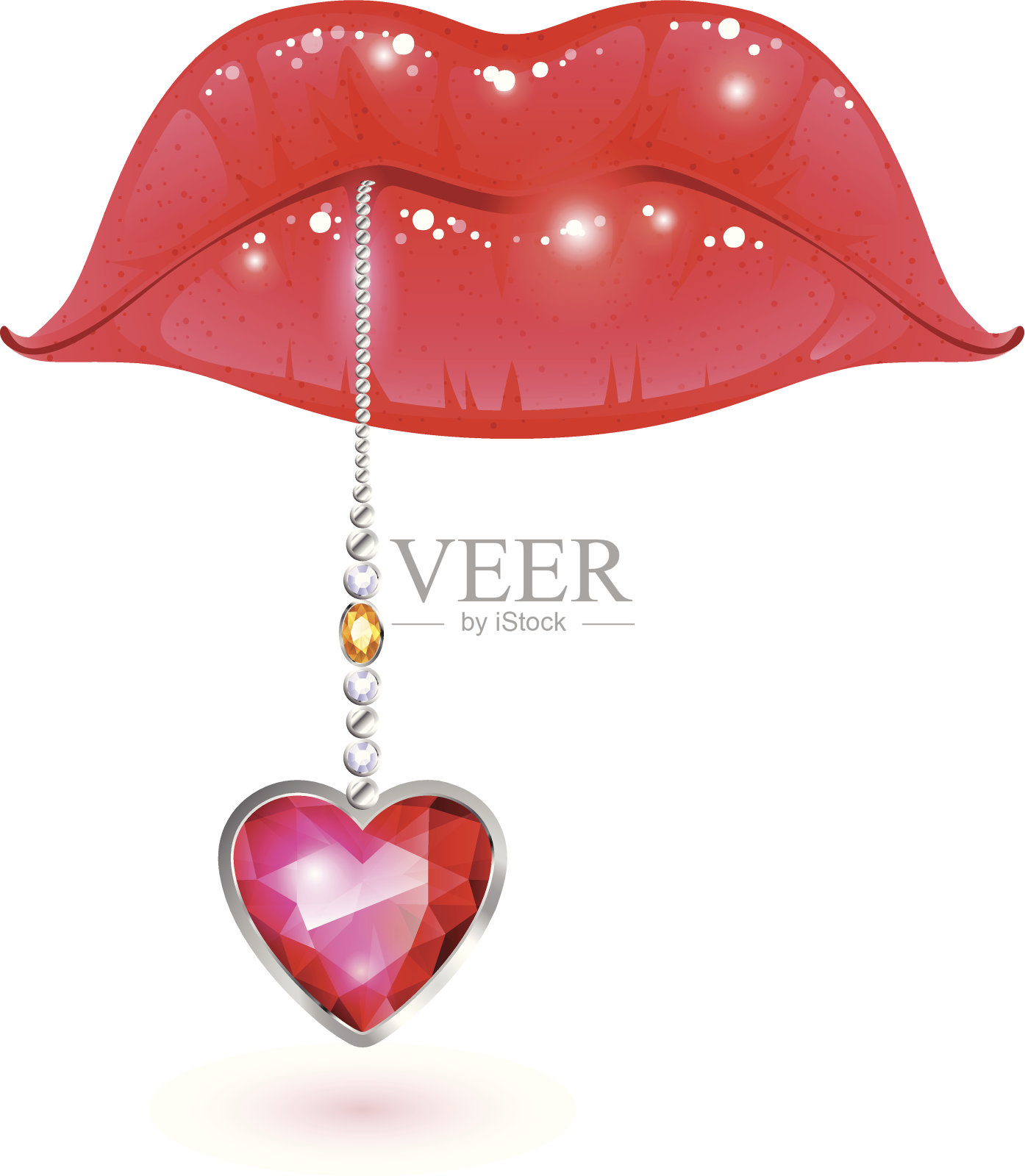 红润女士的双唇捧着心形宝石。插画图片素材