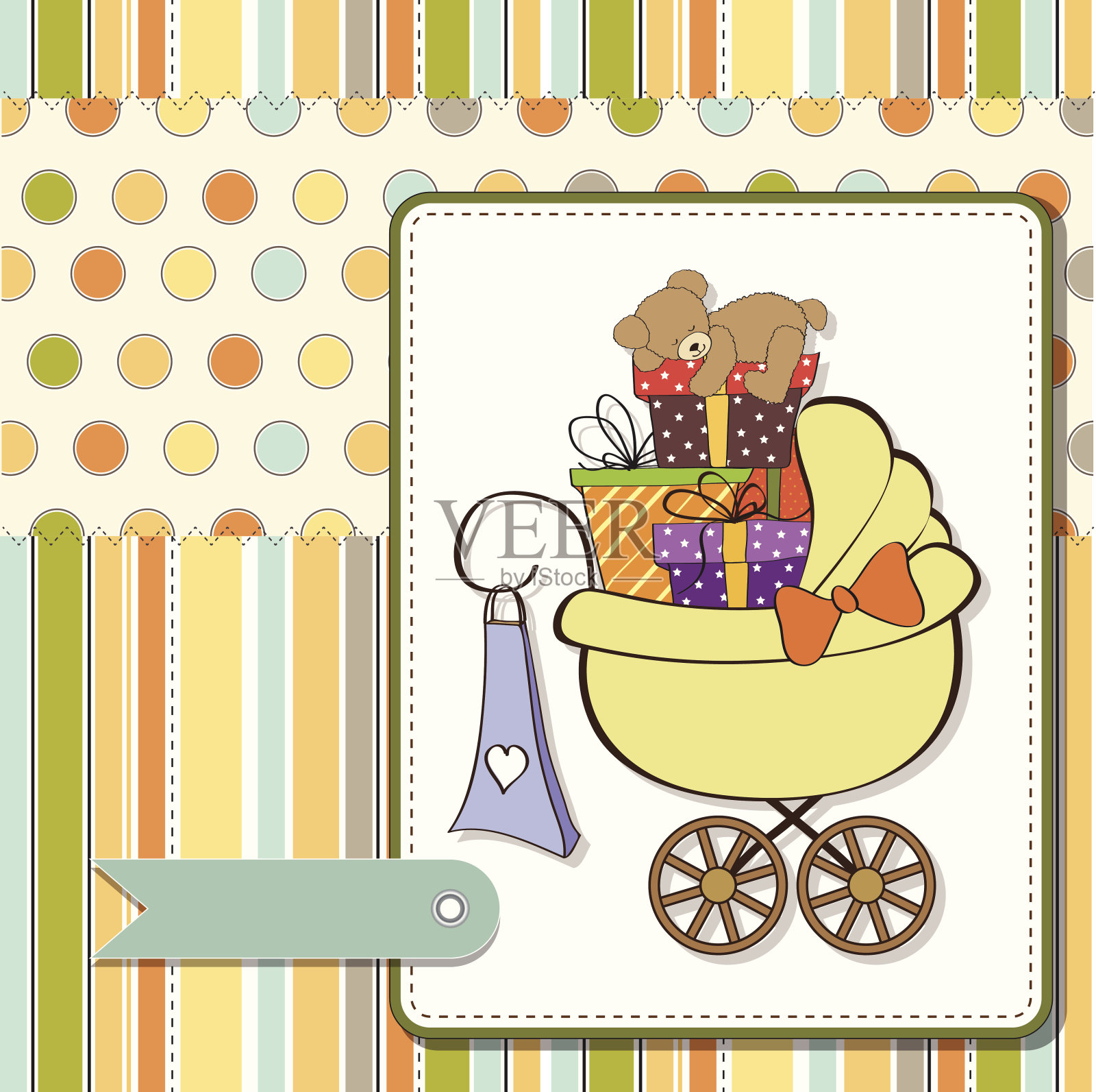 婴儿送礼卡和礼品盒设计模板素材