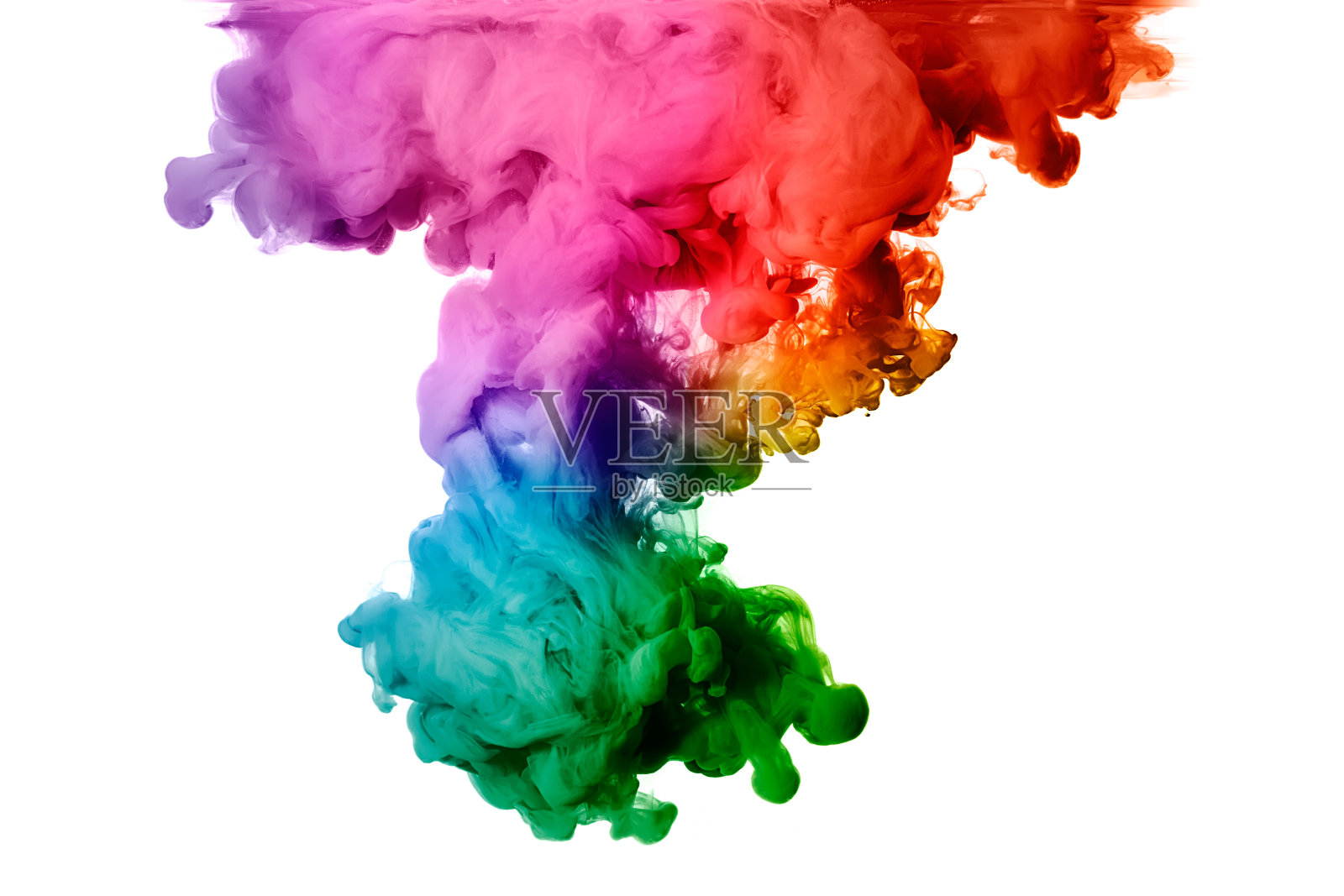 彩虹丙烯酸油墨在水中。颜色爆炸照片摄影图片