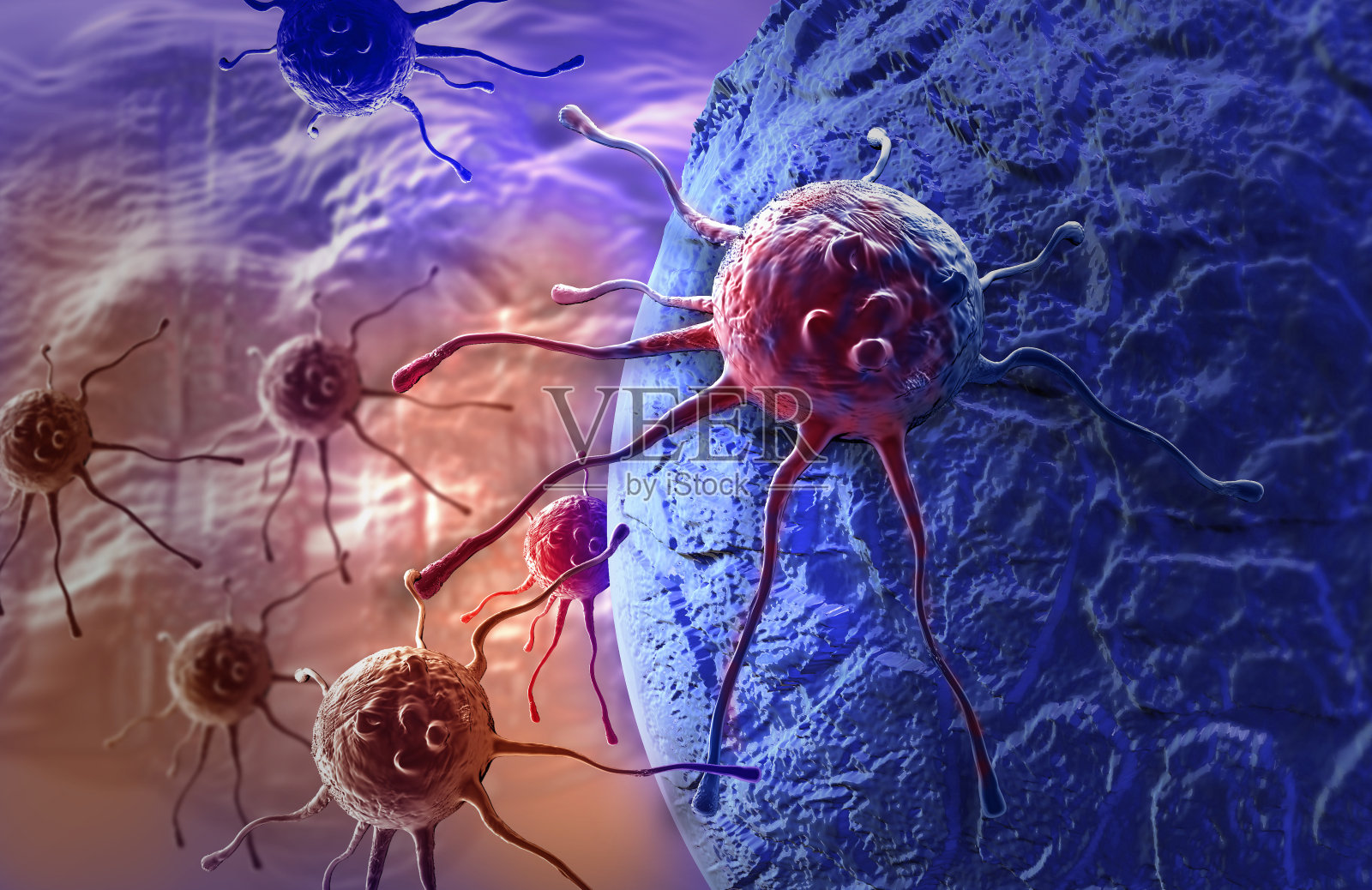 放大癌细胞攻击身体细胞的图像照片摄影图片