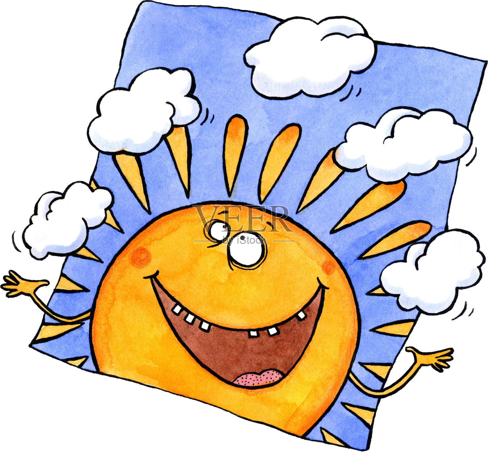 微笑的太阳耍云插画图片素材