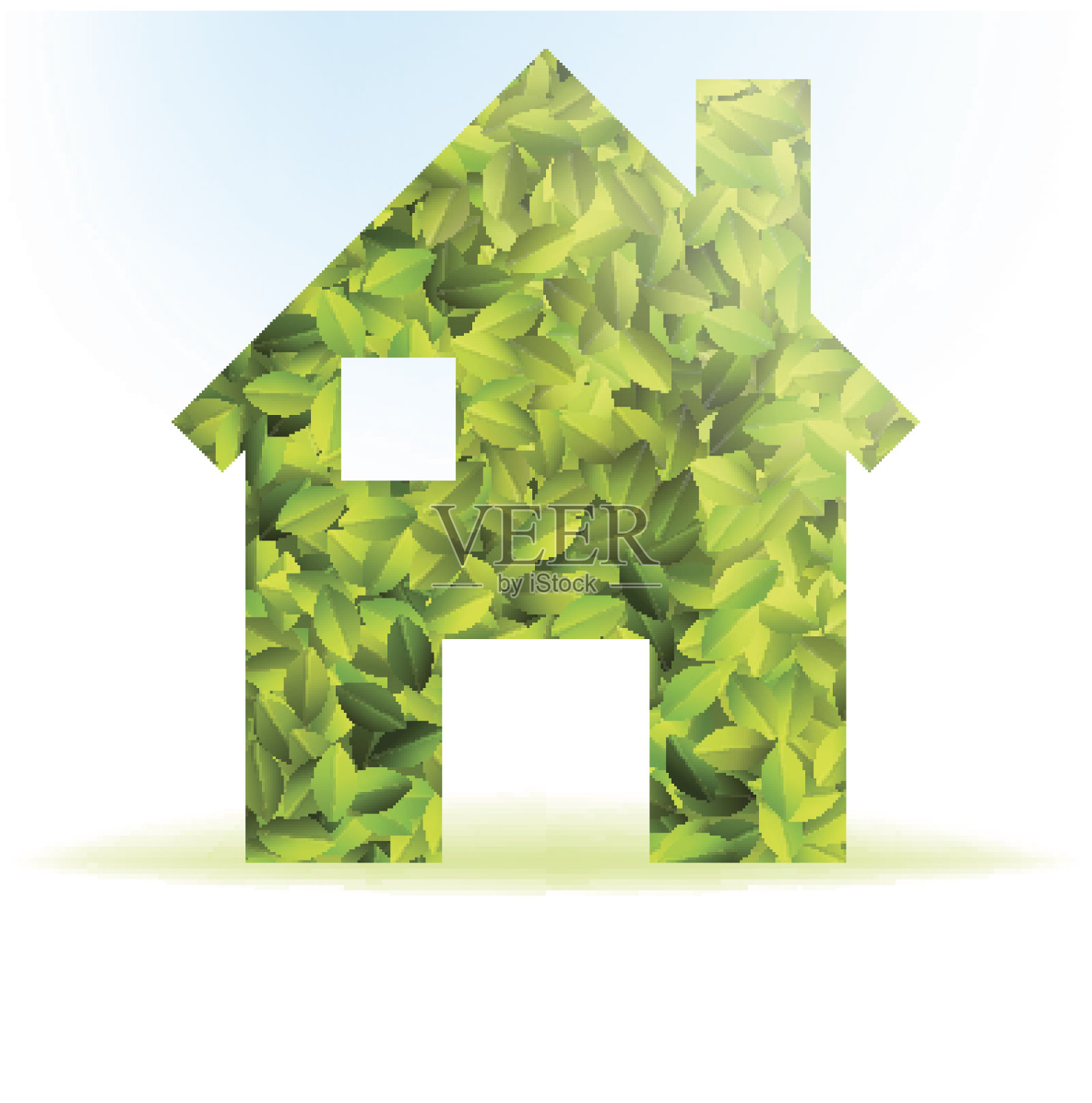 绿色树叶的生态房子图标。+ EPS10设计元素图片