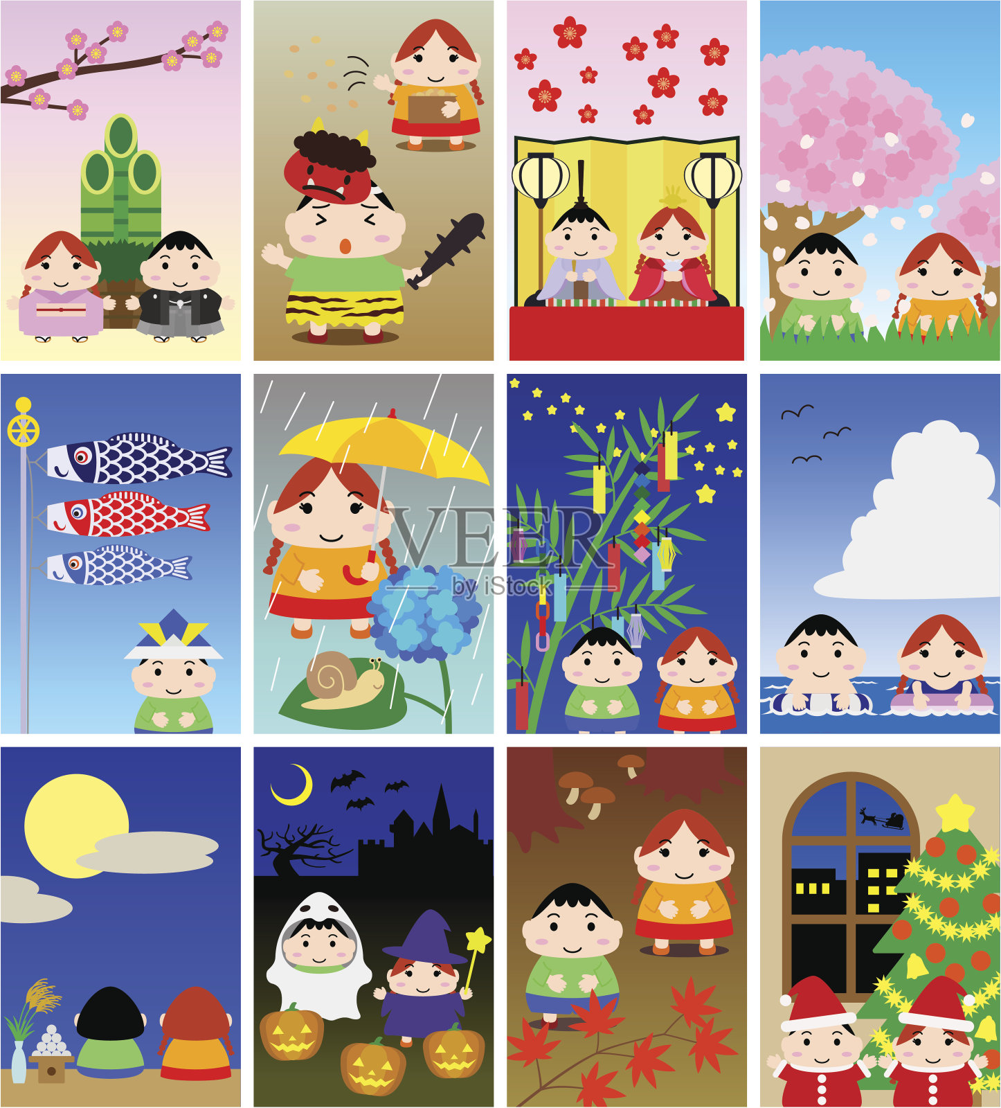 日本日历插图(儿童、人像)插画图片素材