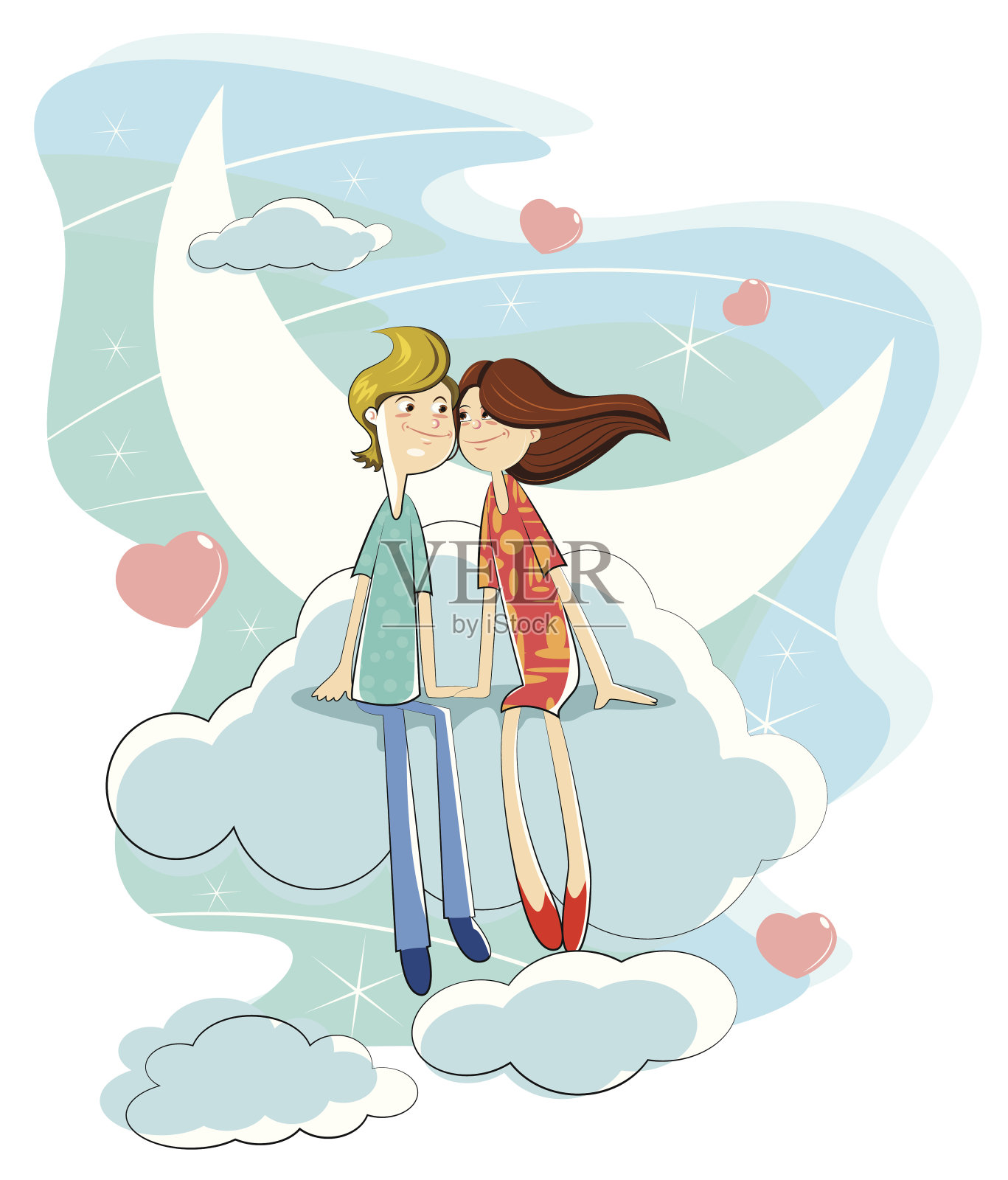 心形冰淇淋的情侣插画图片素材