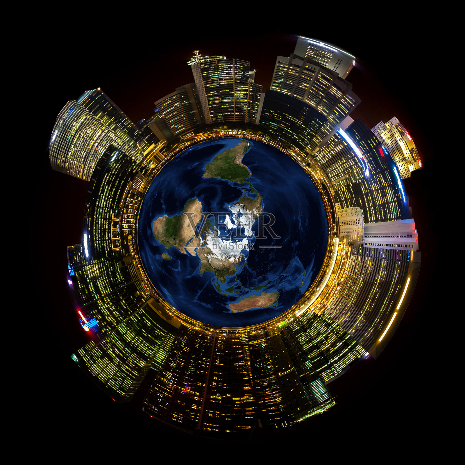 微型地球上明亮的城市灯光照片摄影图片