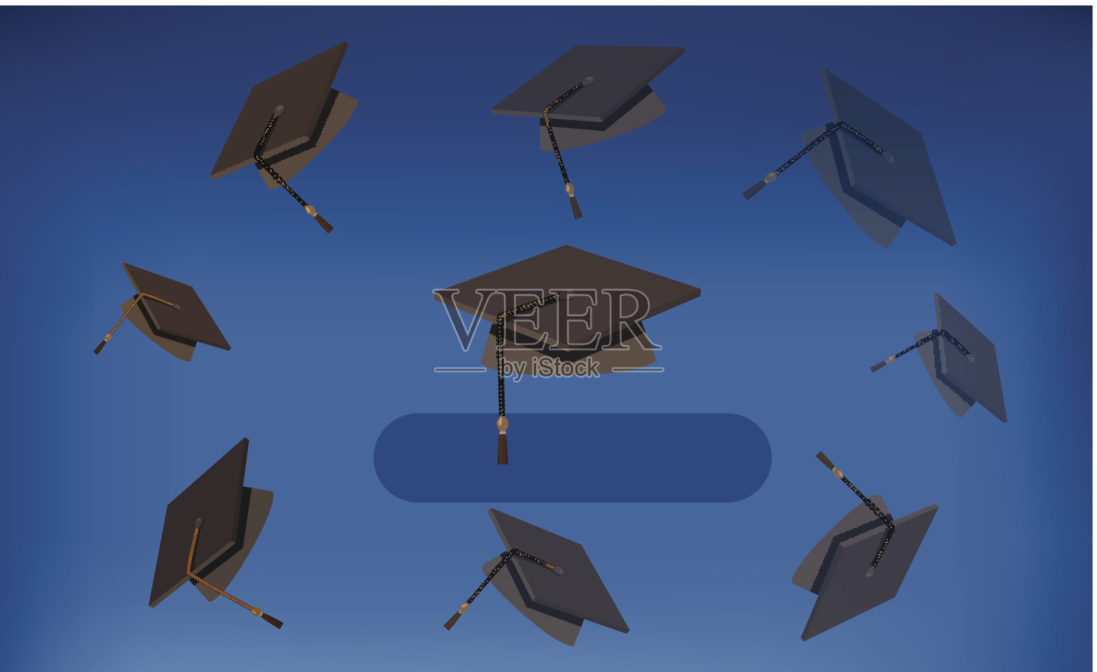 毕业帽-扔在空中的黑色学位帽插画图片素材