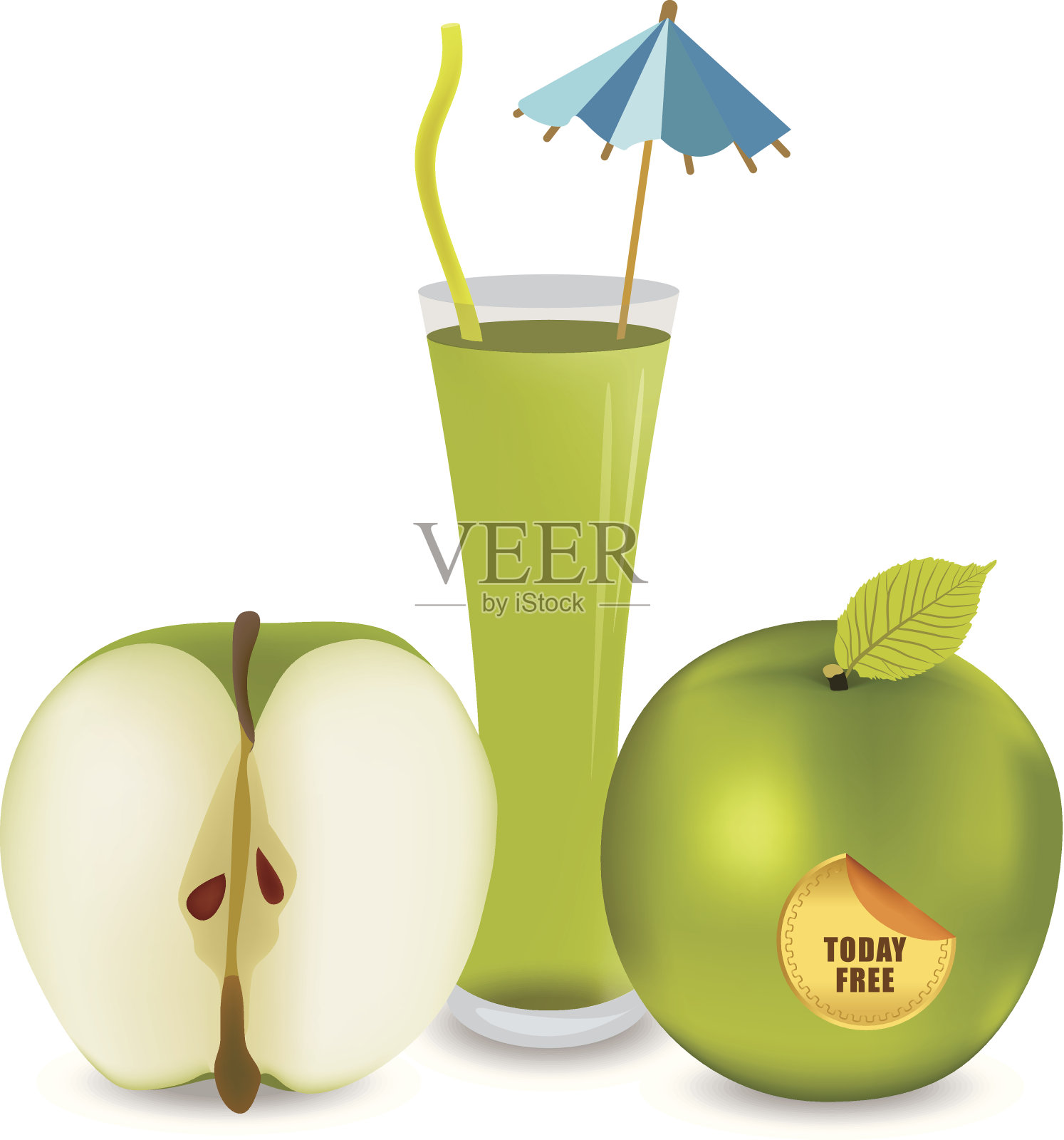 新鲜果汁背景与苹果插画图片素材