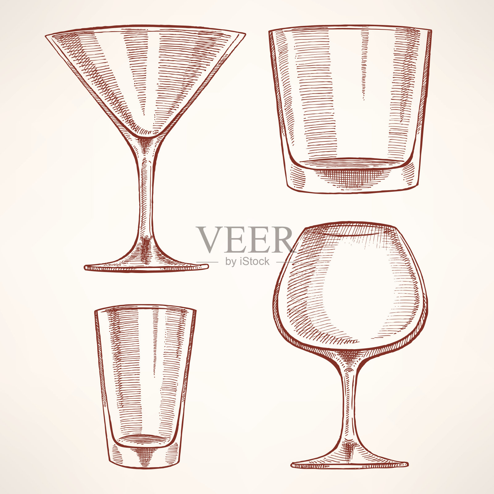 四个手绘酒精杯插画图片素材