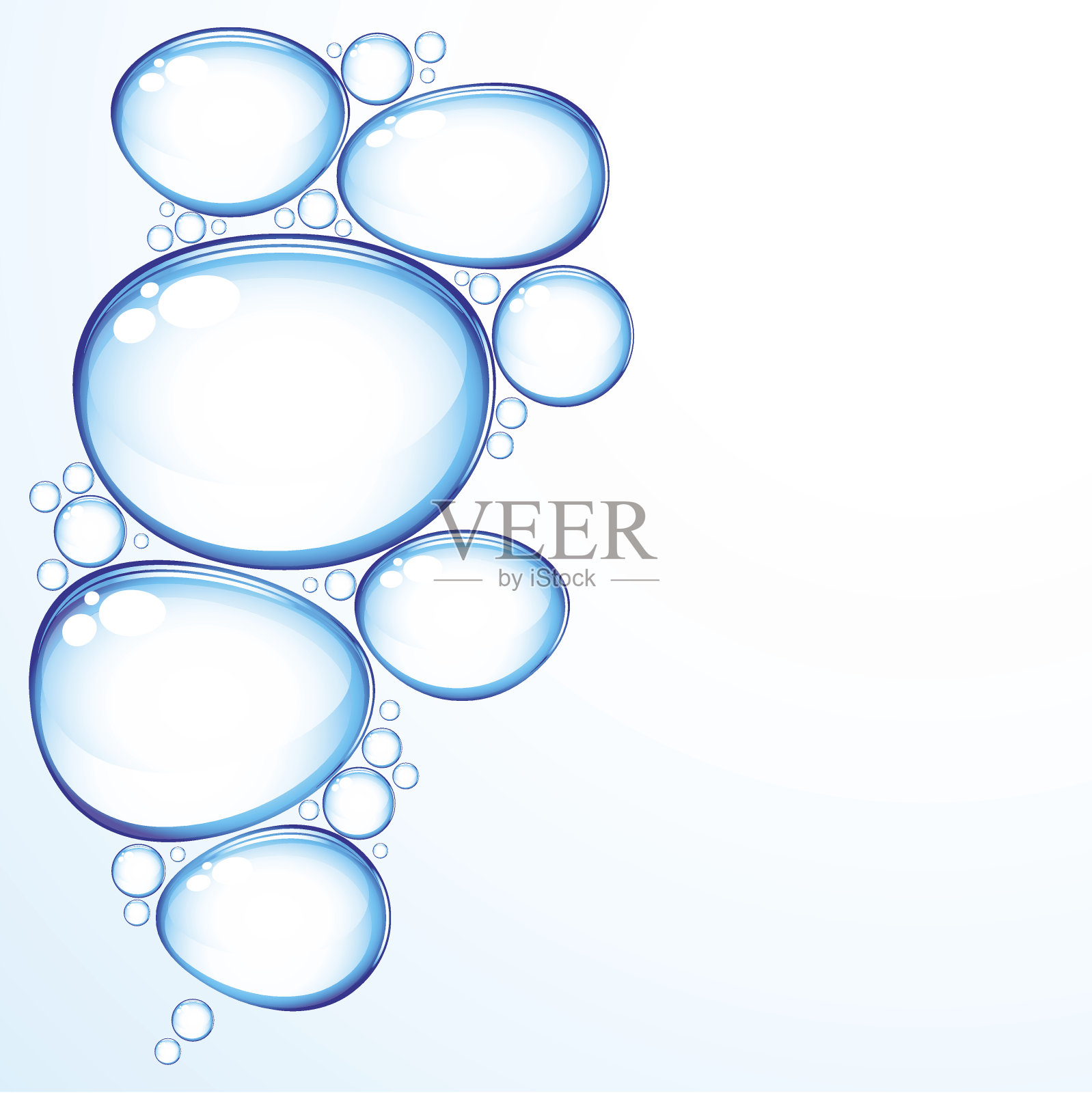 几个蓝色水滴和气泡的图形插画图片素材