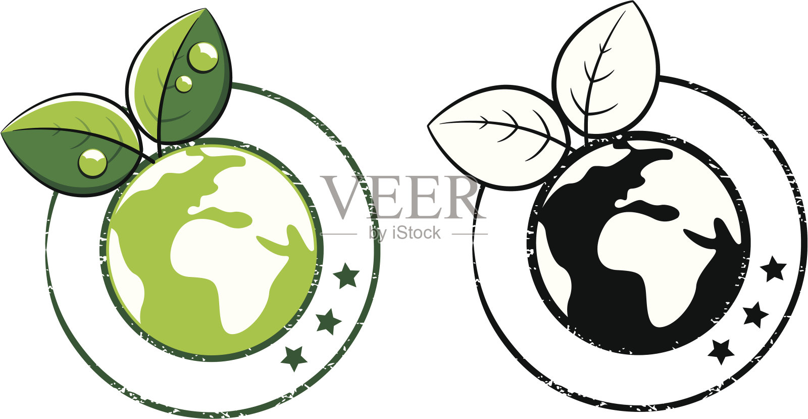 绿色地球的邮票插画图片素材