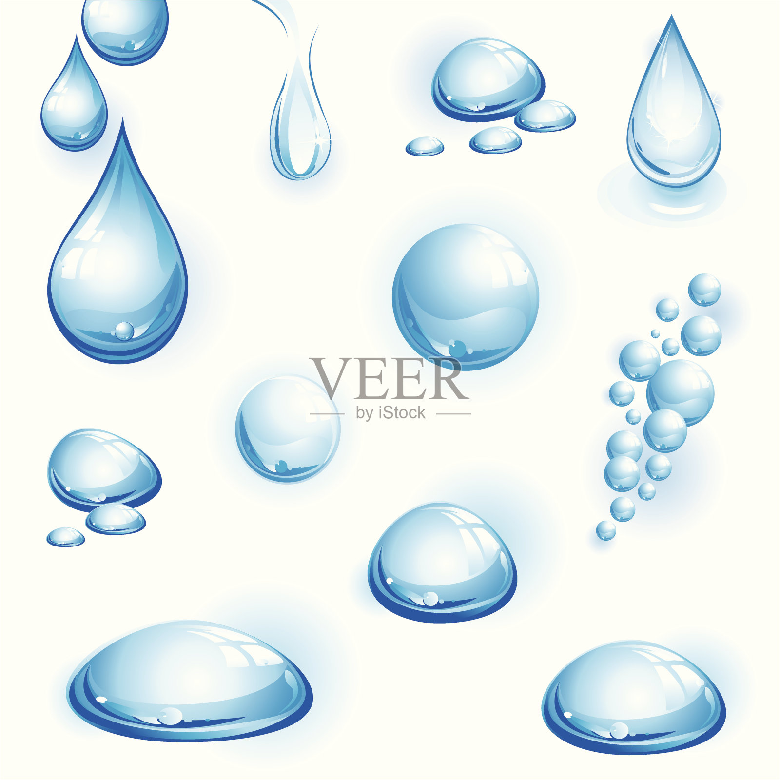 一幅不同图案的水滴图插画图片素材