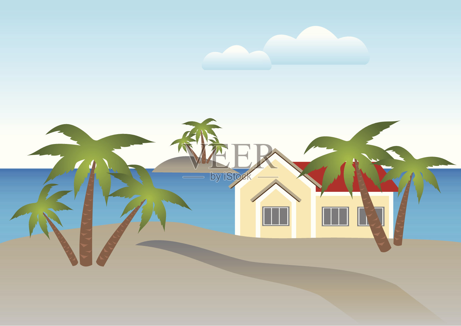 海滩小屋插画图片素材