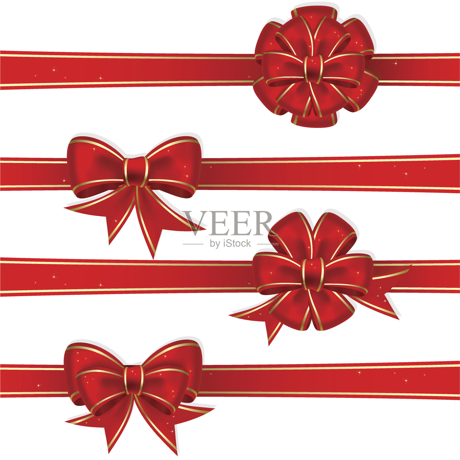 一套四个不同风格的红色蝴蝶结设计元素图片
