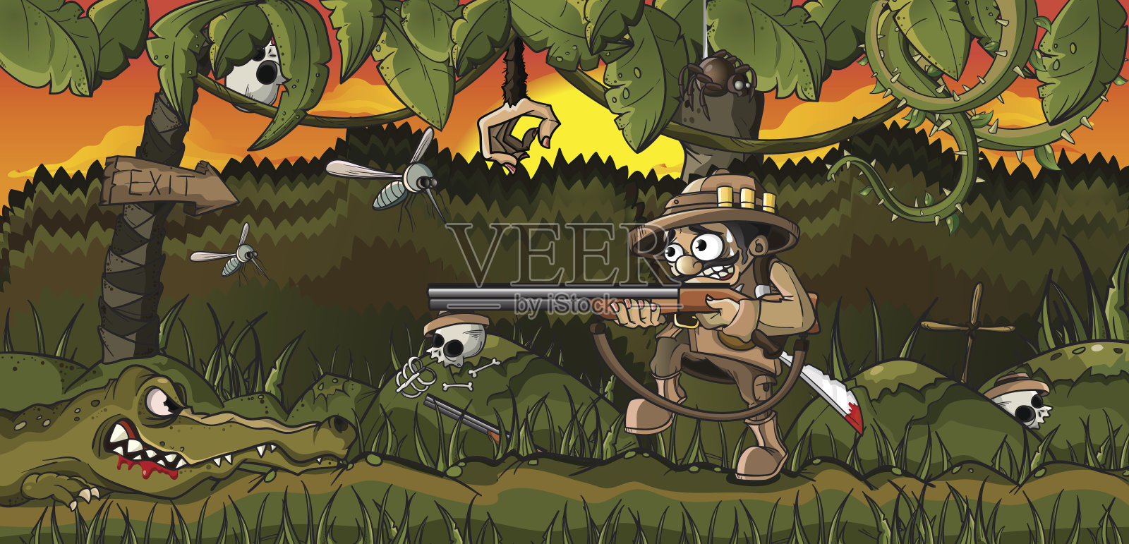 丛林中的猎人插画图片素材