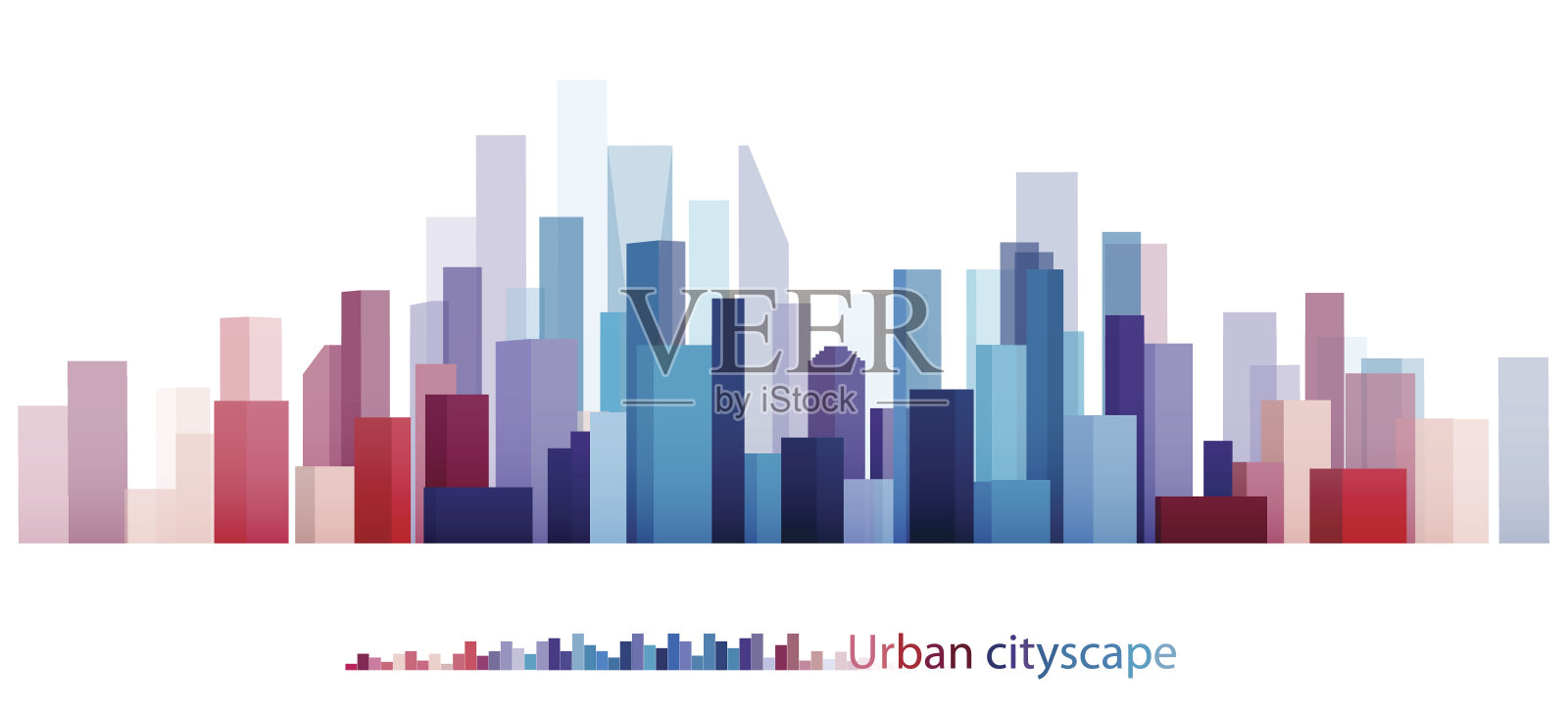 色彩斑斓的建筑与城市，城市的抽象，城市中的朦胧意象。插画图片素材