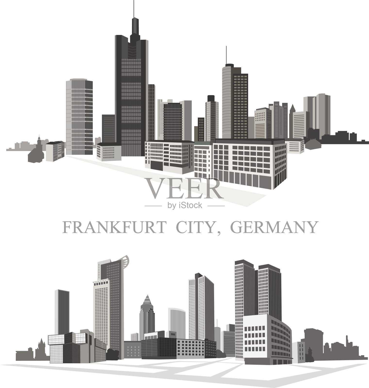 法兰克福的城市。城市的全景。向量组插画图片素材