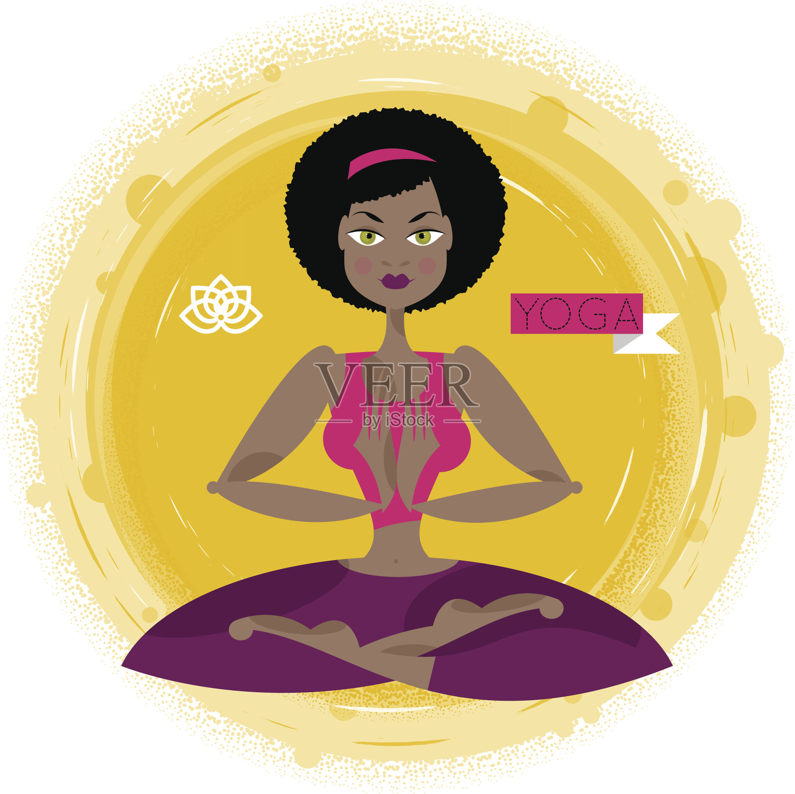 美丽的黑人妇女在练习瑜伽。健康的生活方式。插画图片素材