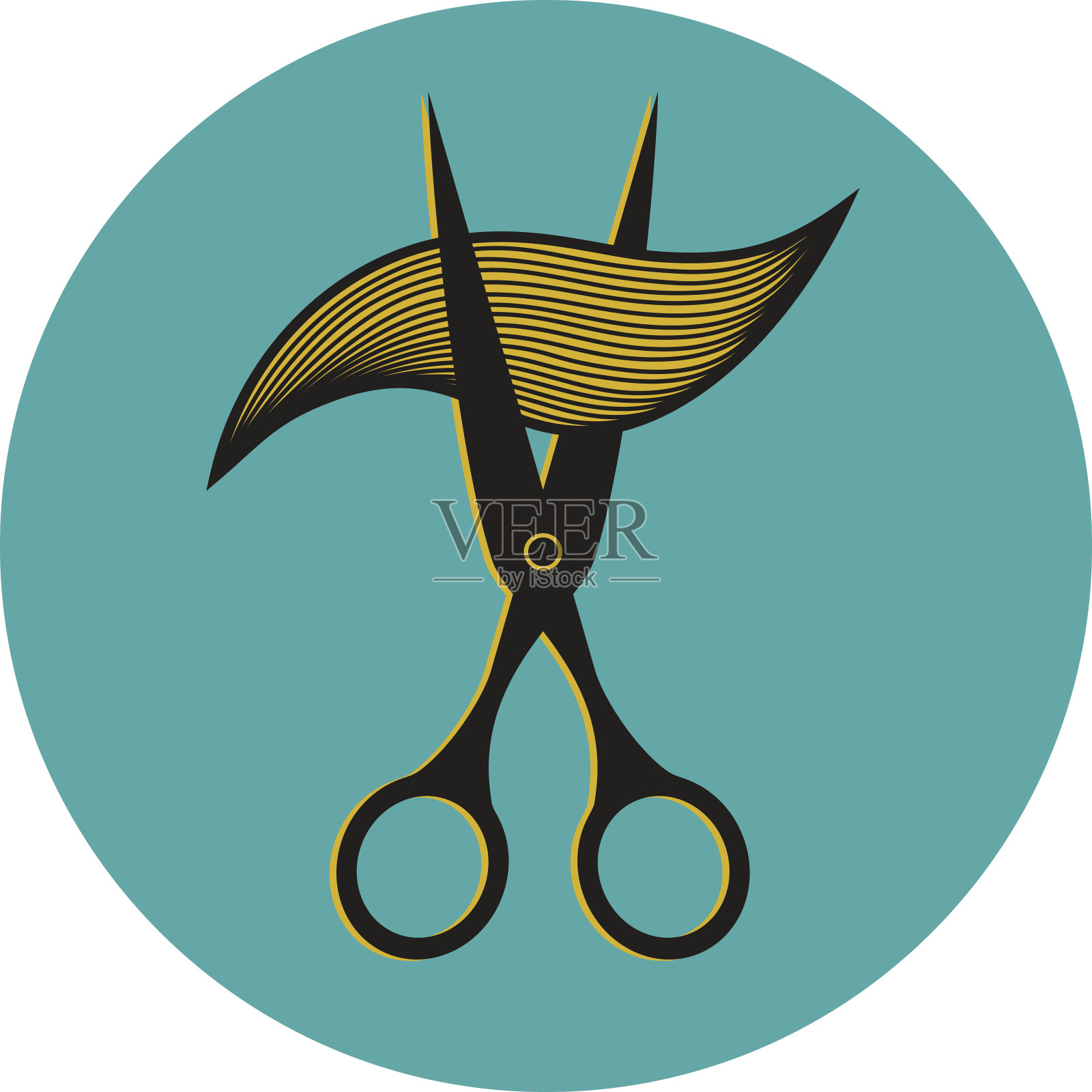 理发师和理发师用剪刀的老式标签。插画图片素材