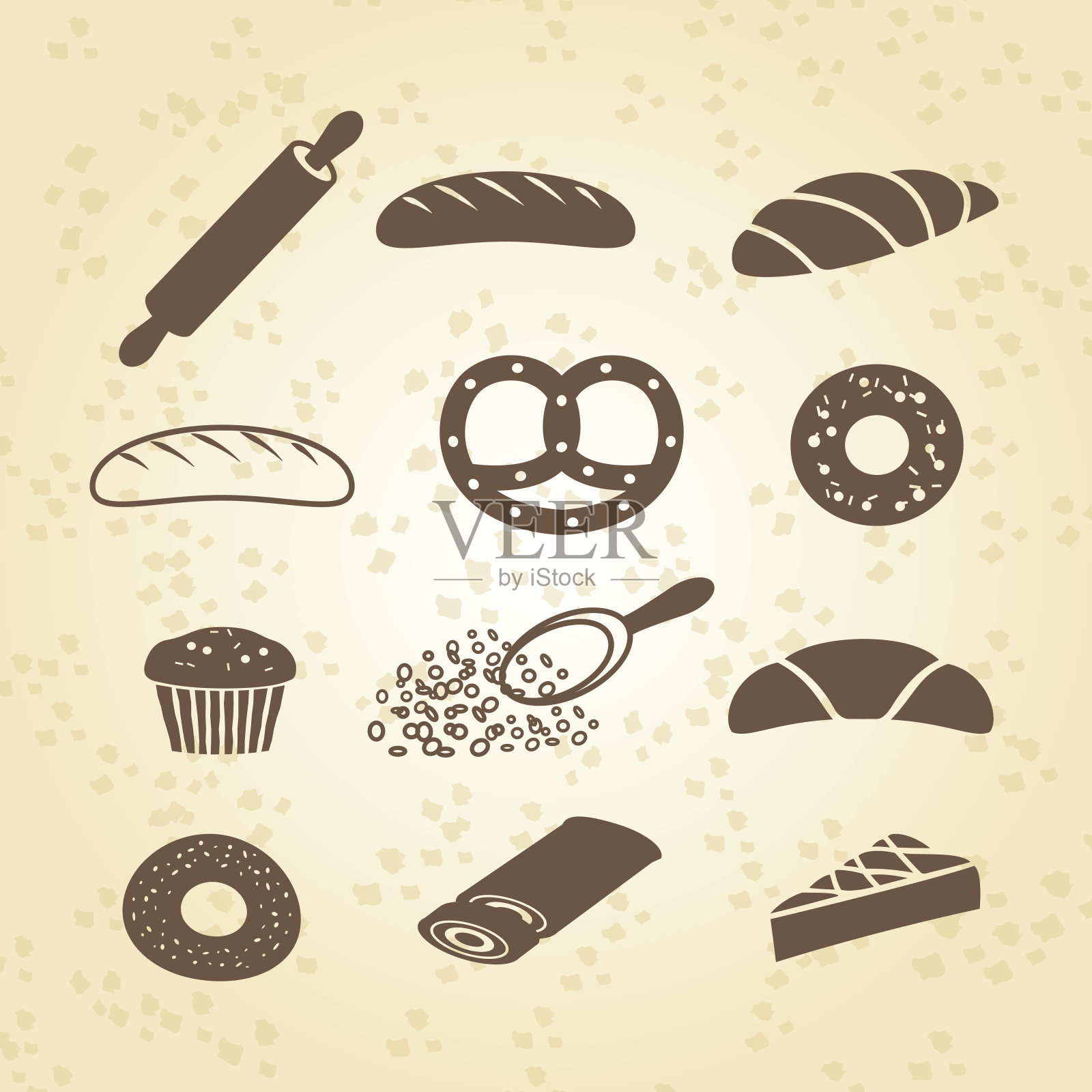 套面包房，糕点和面包图标插画图片素材