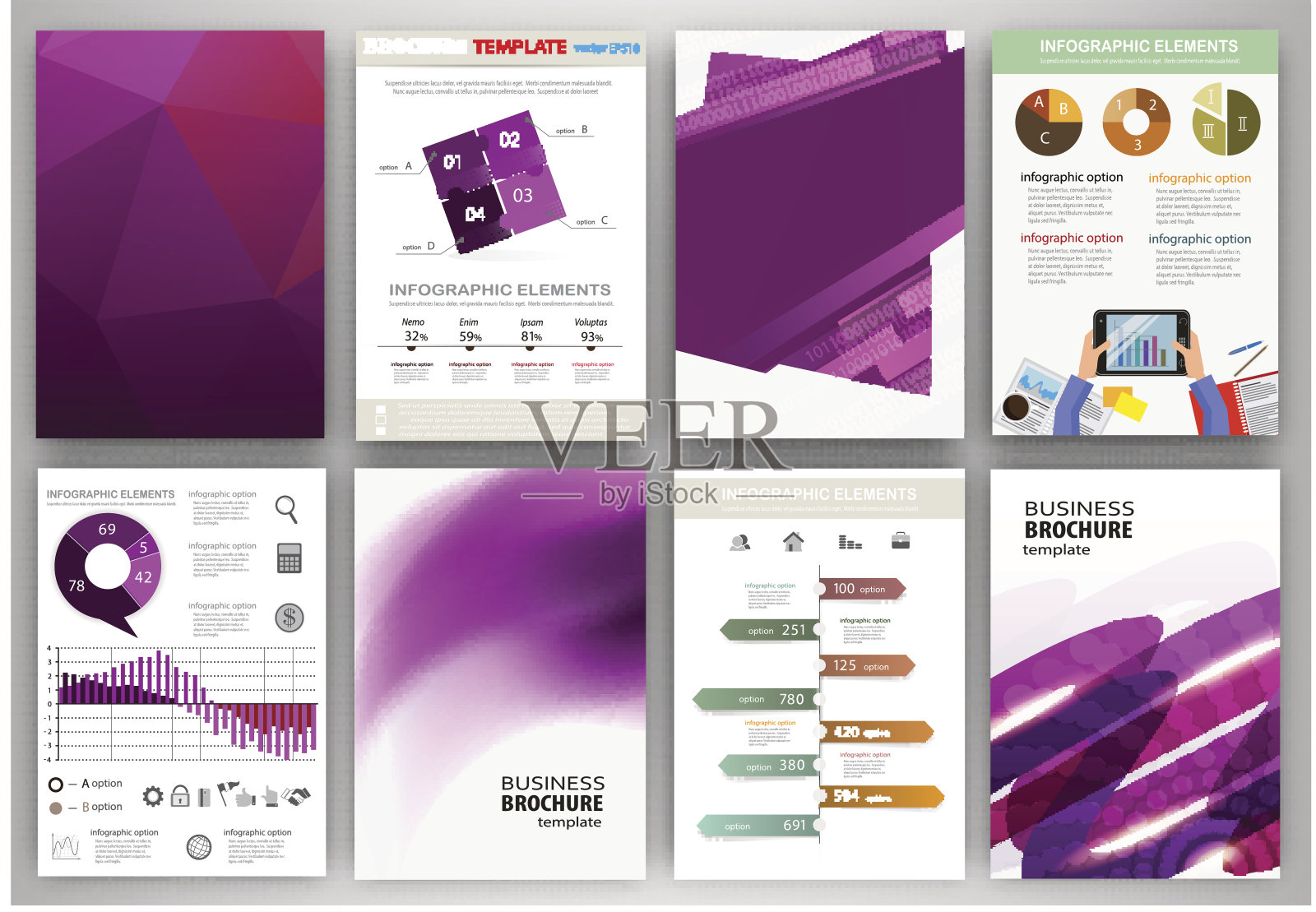 紫色背景和抽象概念信息图设计模板素材