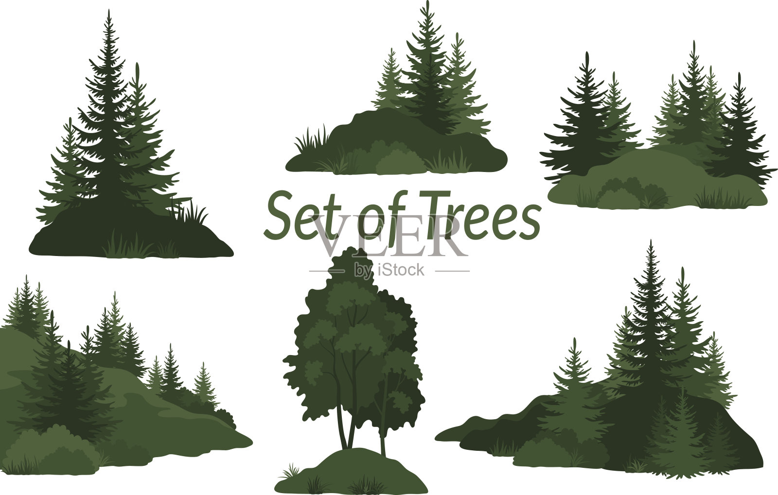 树木剪影的风景插画图片素材