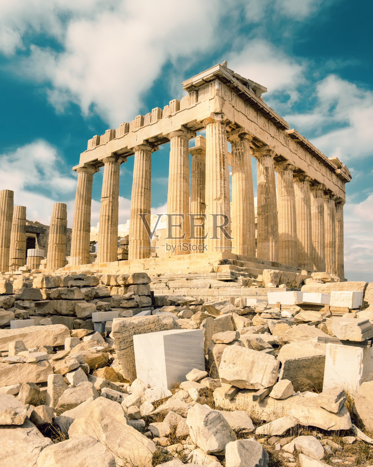 希腊雅典卫城上的帕台农神庙照片摄影图片