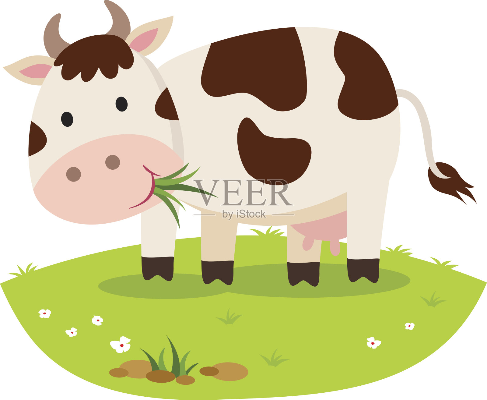 牛吃草。牛吃草。插画图片素材