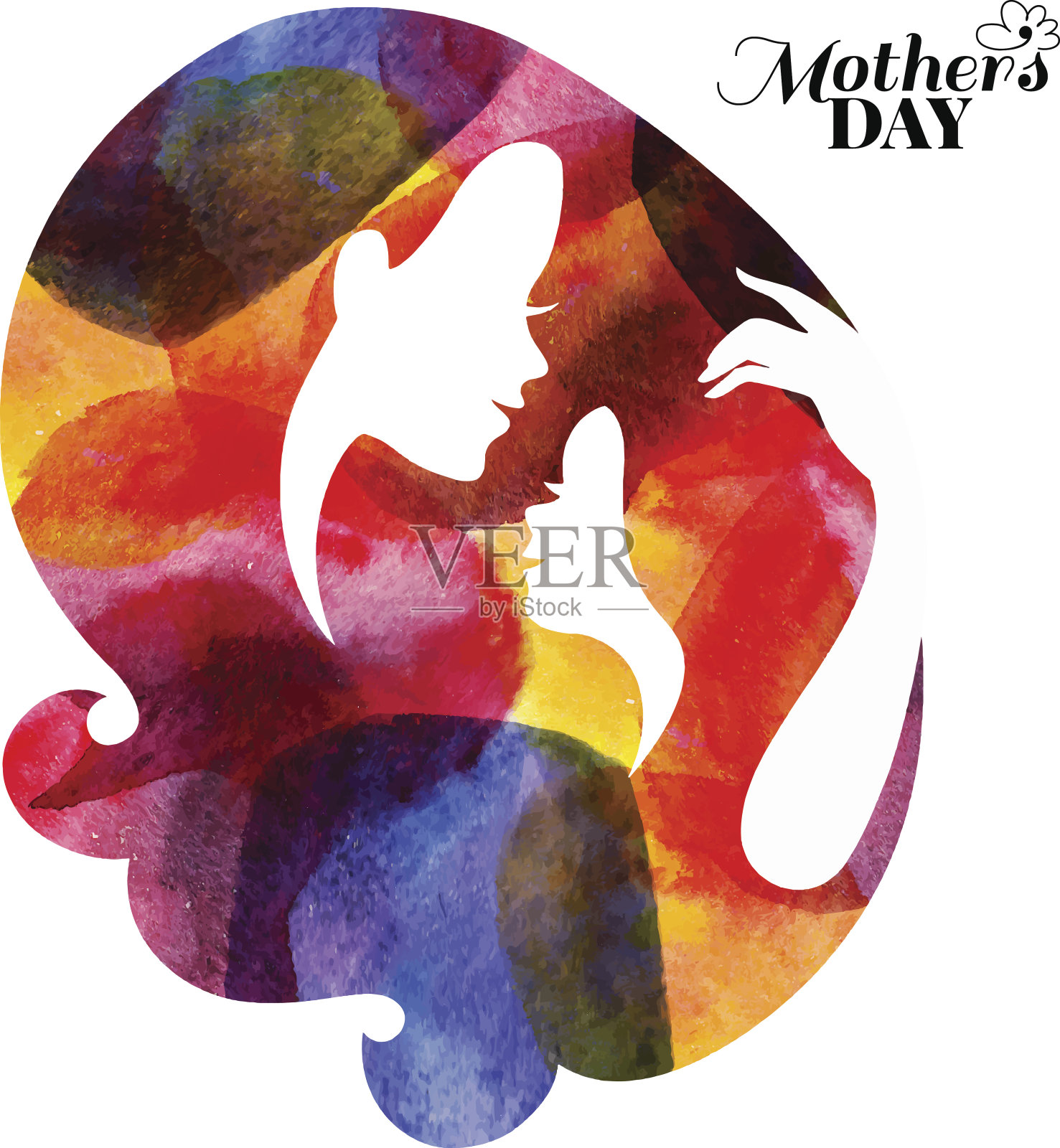 水彩画母亲和她的婴儿剪影。快乐母亲卡片插画图片素材
