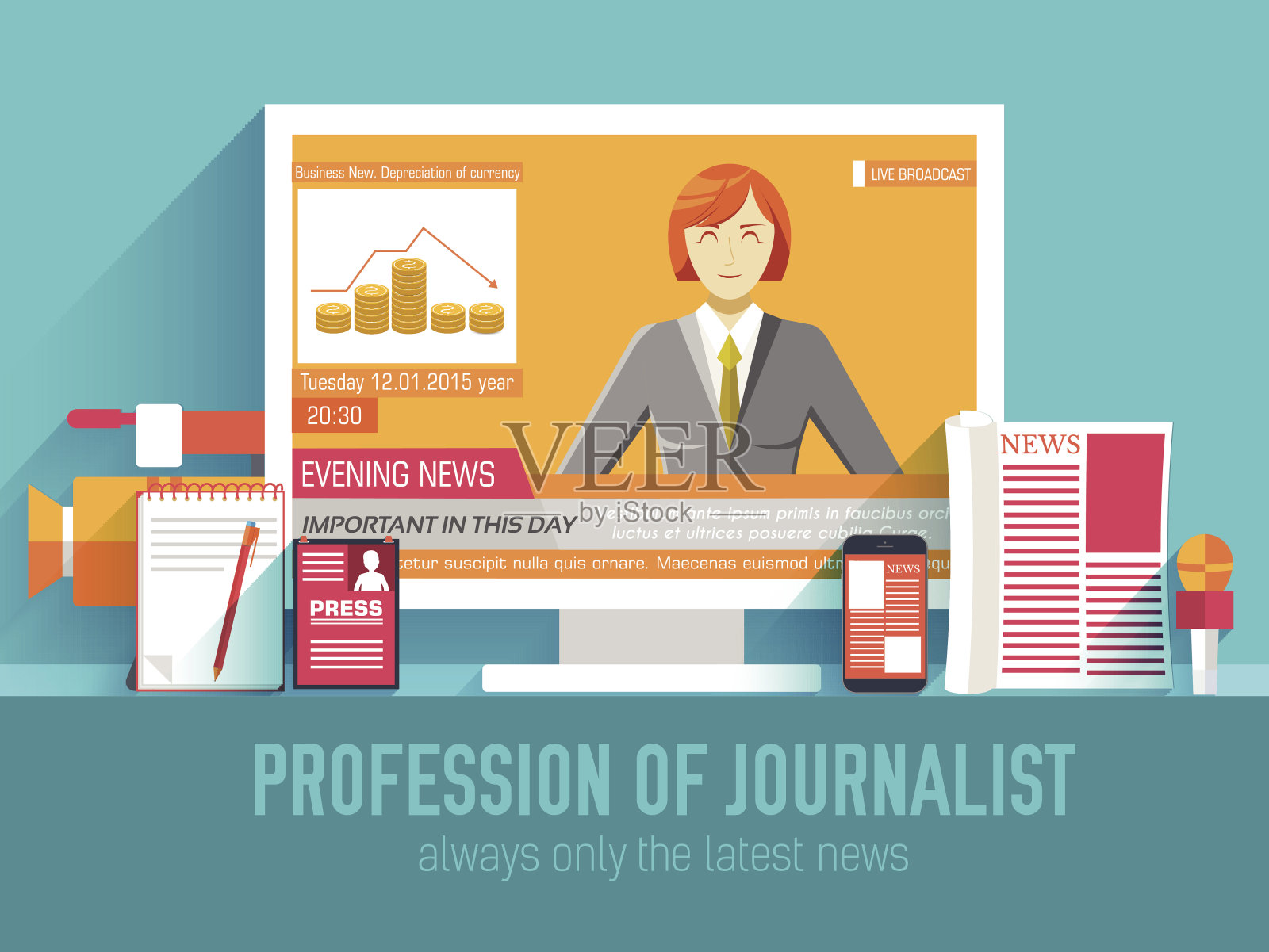 全球新闻信息设备为记者的背景概念插画图片素材