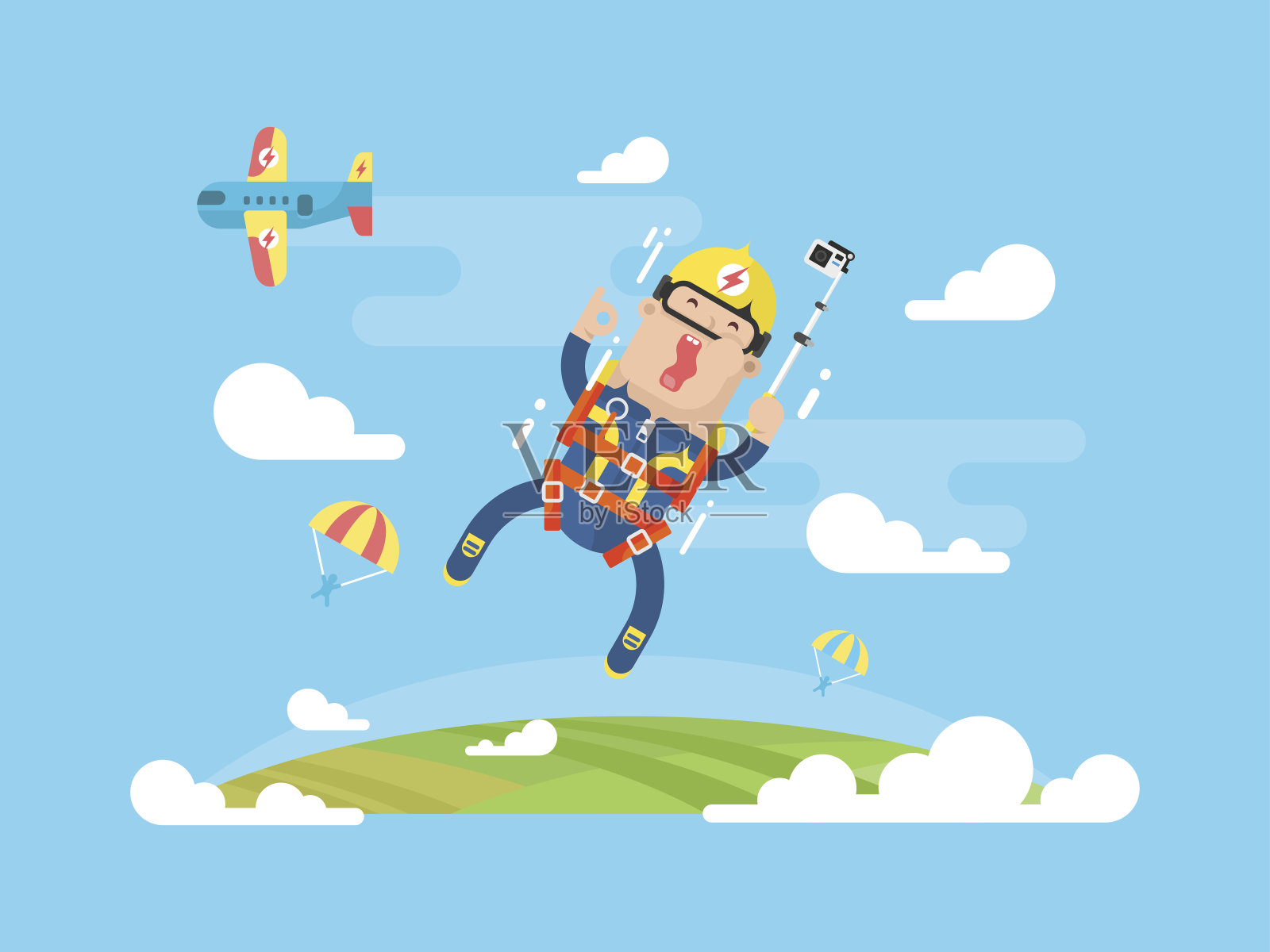 跳伞运动平插画图片素材