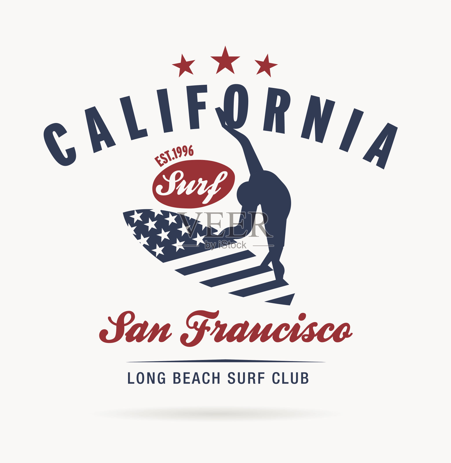 加州冲浪排版，t恤图案，商标俱乐部插画图片素材